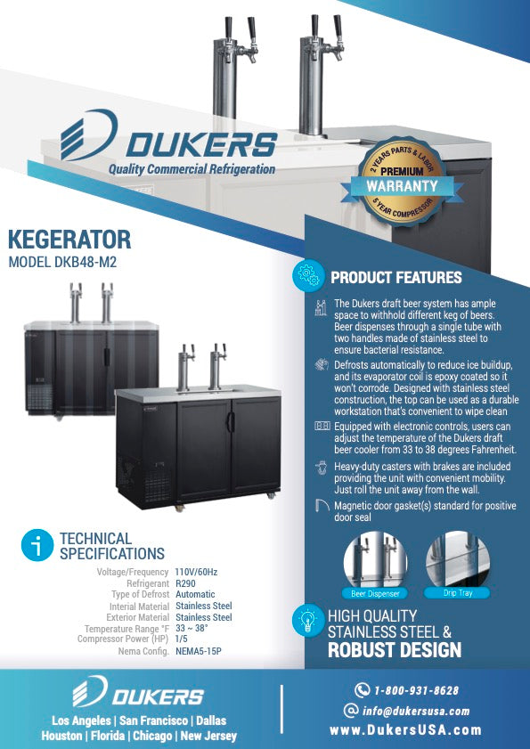 New Dukers DKB48-M2 Dual Tap Kegerator