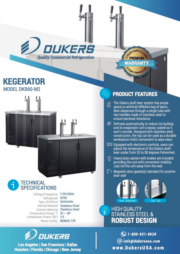 New Dukers DKB60-M2 Dual Tap Kegerator
