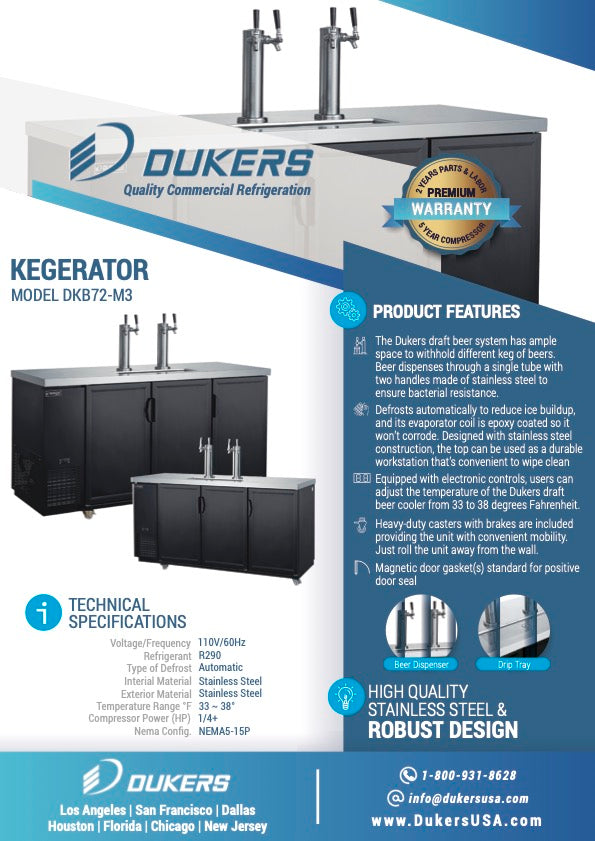 New Dukers DKB72-M3 Double Tap Kegerator