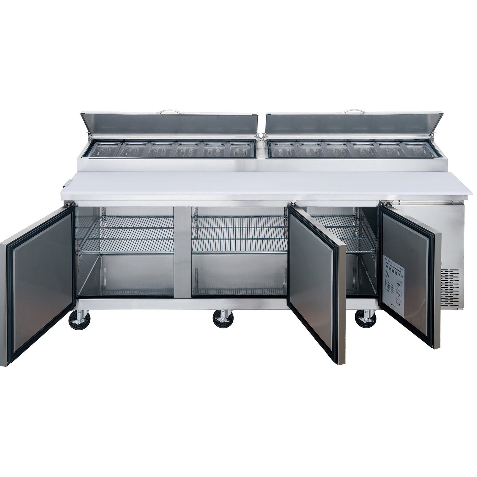 New Dukers DPP90-12-S3 Commercial 3-Door Pizza Prep Table Refrigerated
