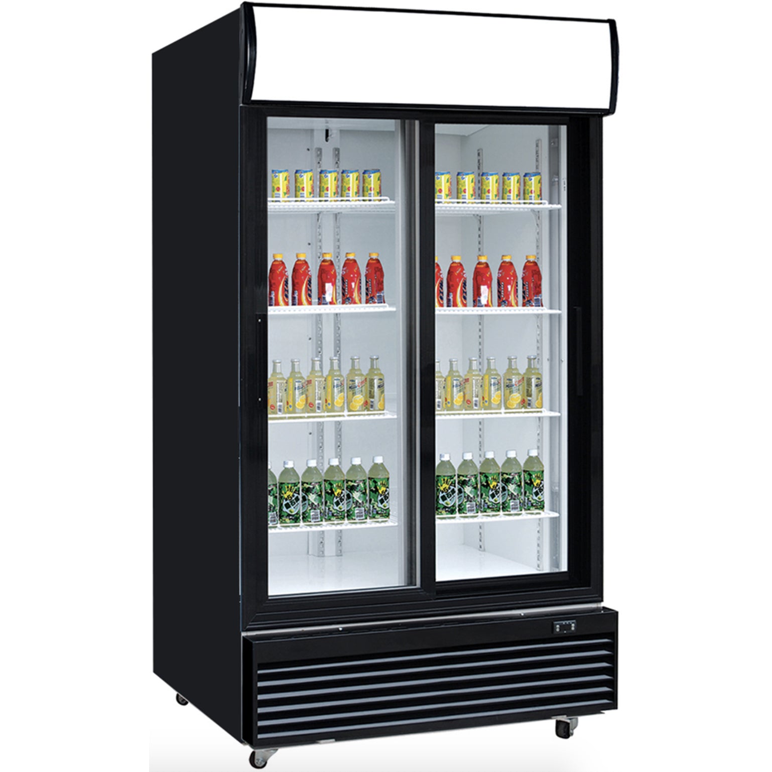 New Dukers DSM-32SR Commercial Glass Sliding 2-Door Merchandising Reach-in Cooler Refrigerator