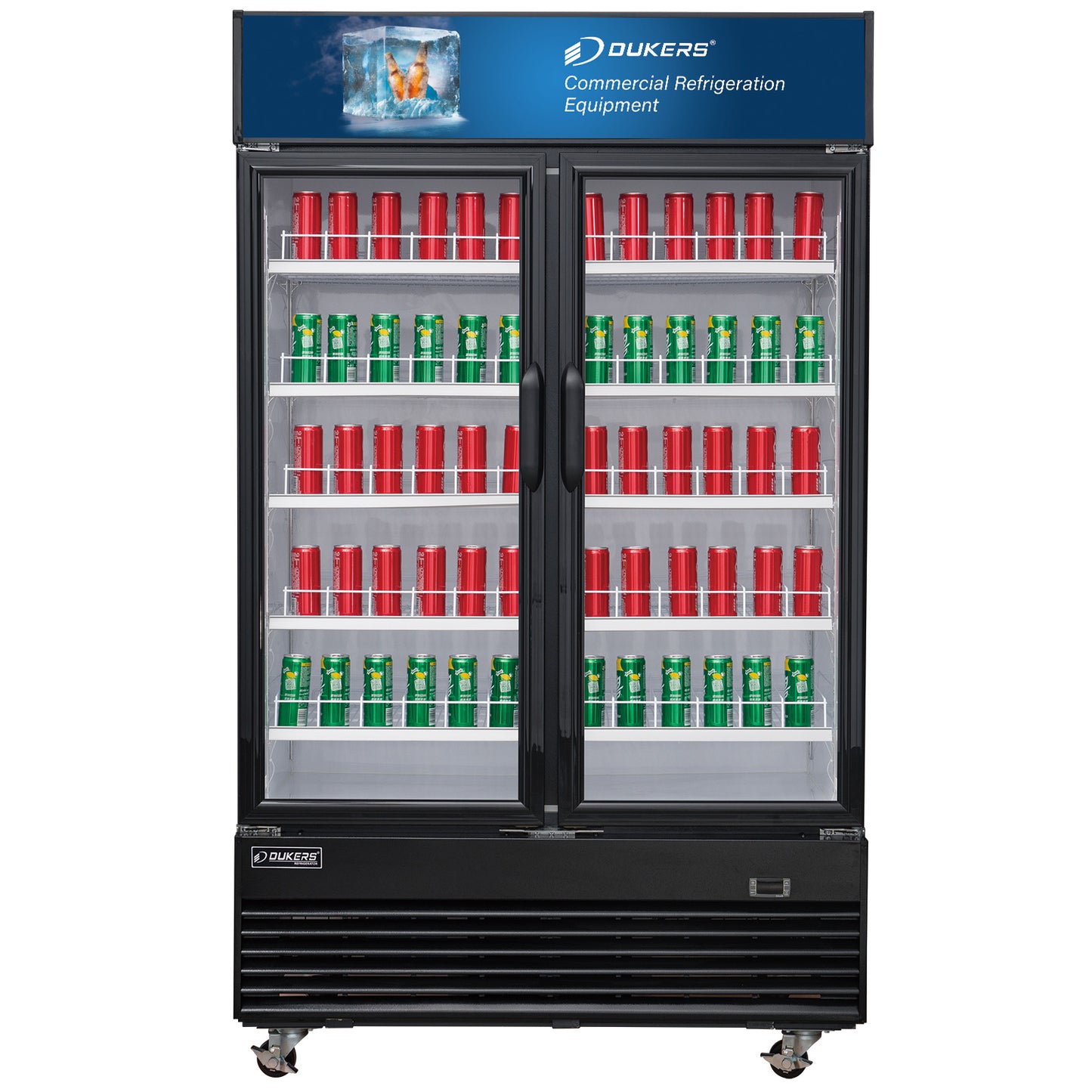 New Dukers DSM-48R Commercial Glass Swing 2-Door Merchandising Reach-in Cooler Refrigerator in Black