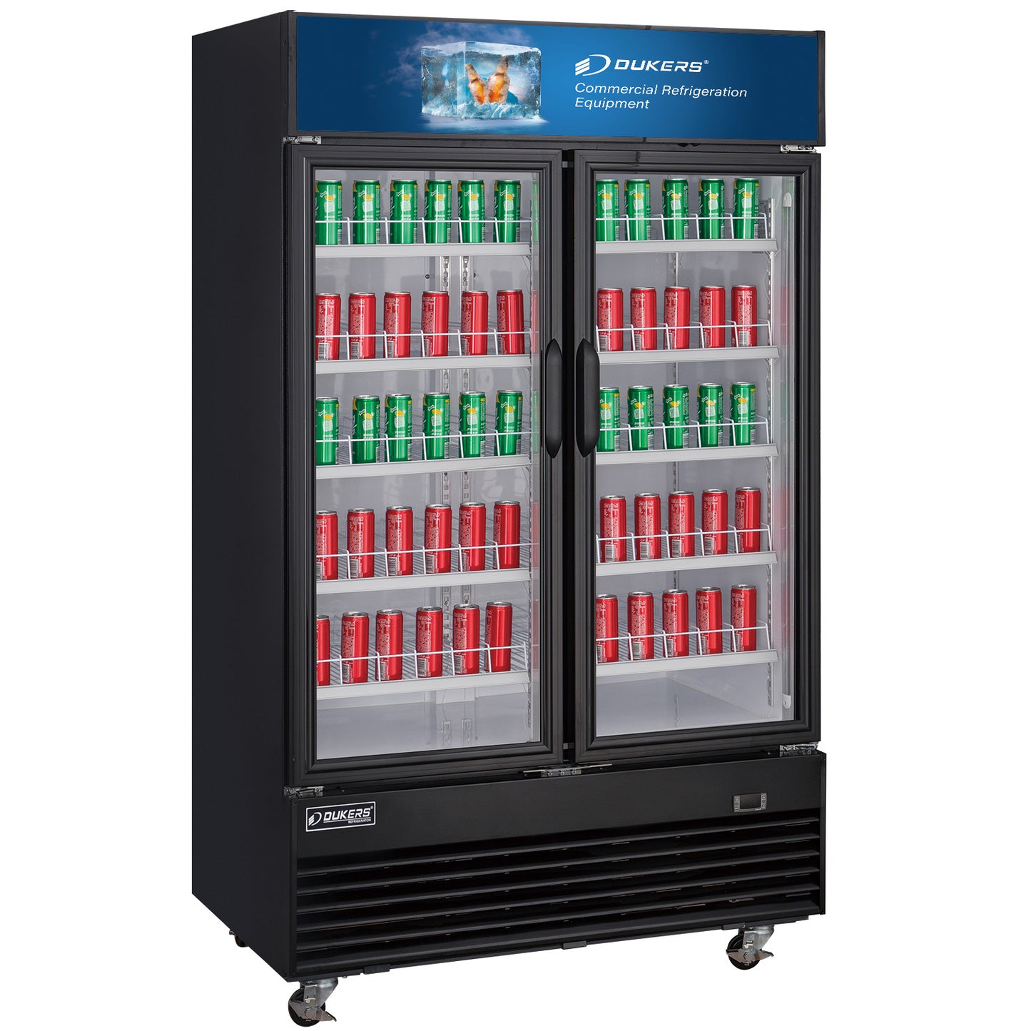 New Dukers DSM-48R Commercial Glass Swing 2-Door Merchandising Reach-in Cooler Refrigerator in Black