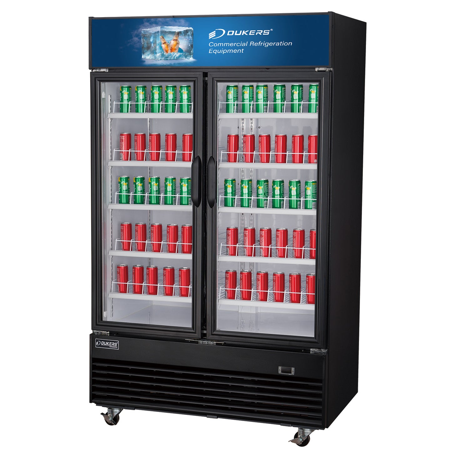 New Dukers DSM-48R Commercial Glass Swing 2-Door Merchandising Reach-in Cooler Refrigerator in Black