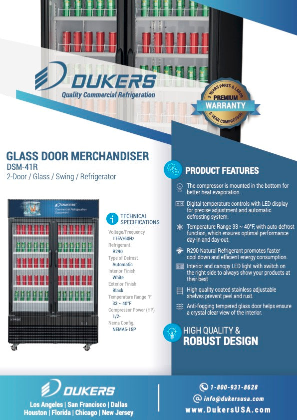 New Dukers DSM-41R Commercial Glass Swing 2-Door Merchandising Reach-in Cooler Refrigerator