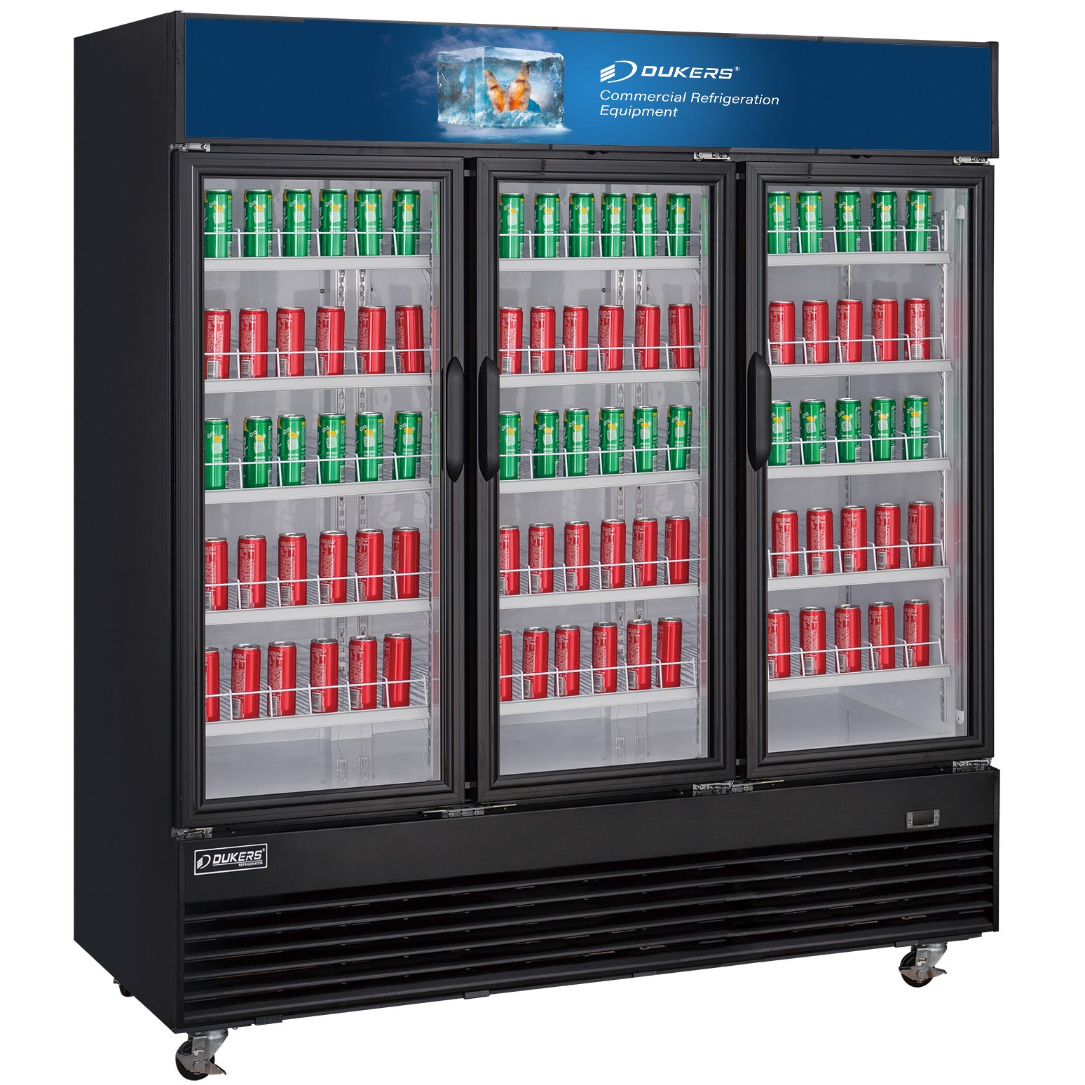 New Dukers DSM-69R Commercial Glass Swing 3-Door Merchandising Reach-in Cooler Refrigerator
