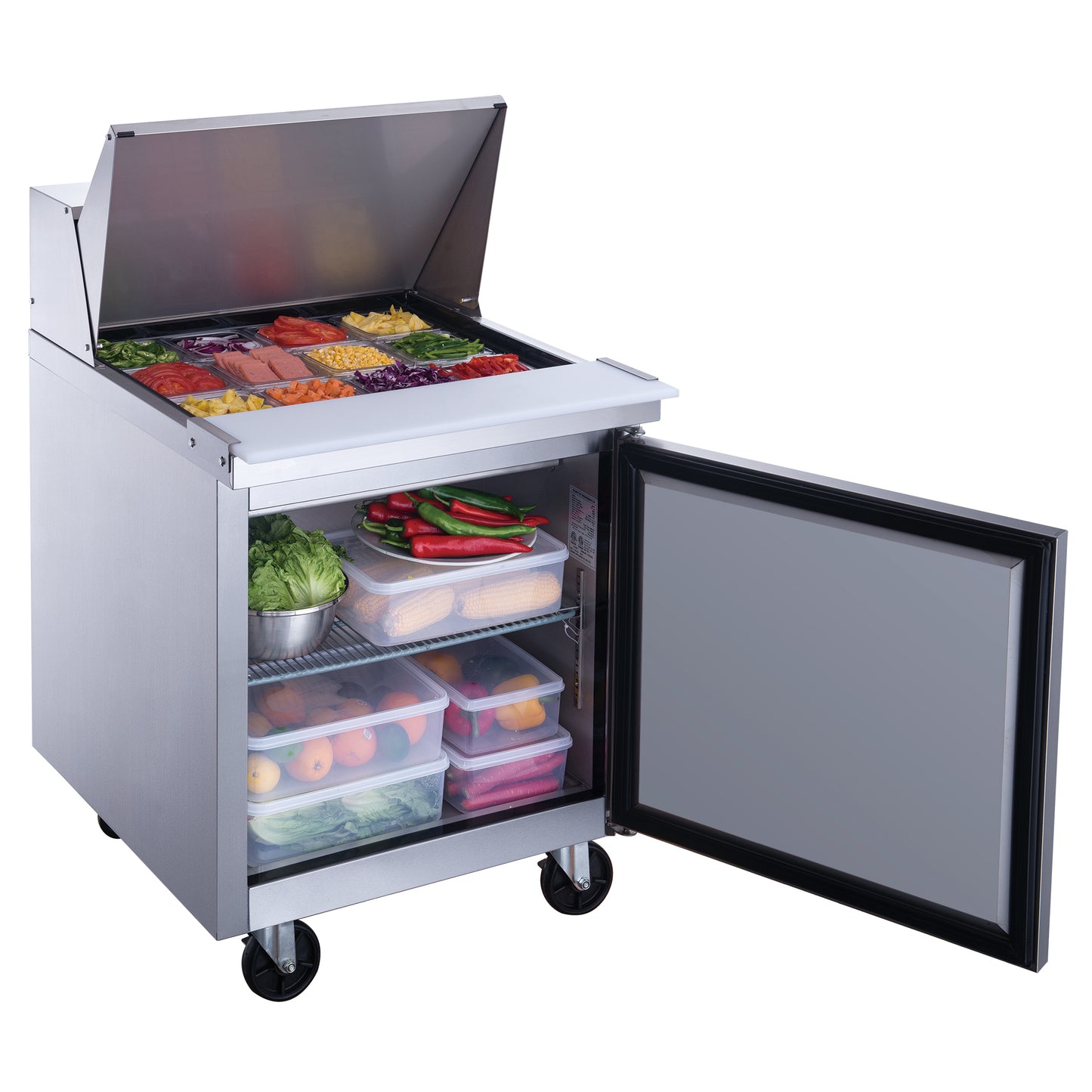 New Dukers DSP29-12M-S1 1-Door Commercial Food Prep Table Refrigerated in Stainless Steel with Mega Top