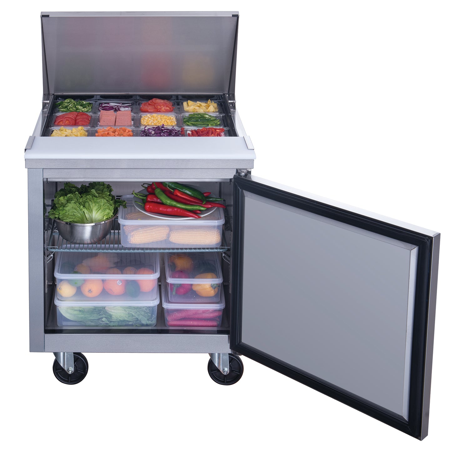 New Dukers DSP29-12M-S1 1-Door Commercial Food Prep Table Refrigerated in Stainless Steel with Mega Top