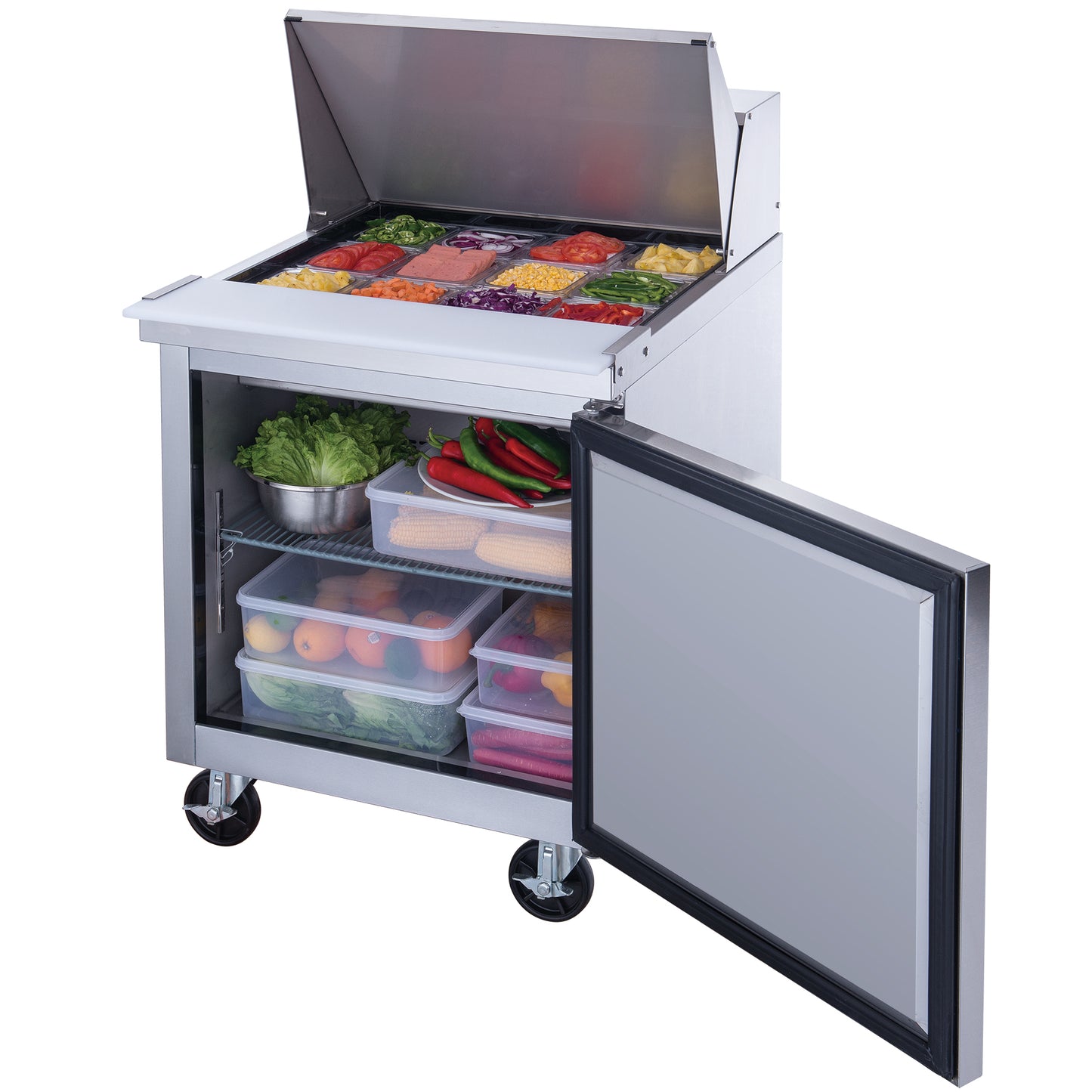 New Dukers DSP29-12M-S1 1-Door Commercial Food Prep Table Refrigerated in Stainless Steel with Mega Top