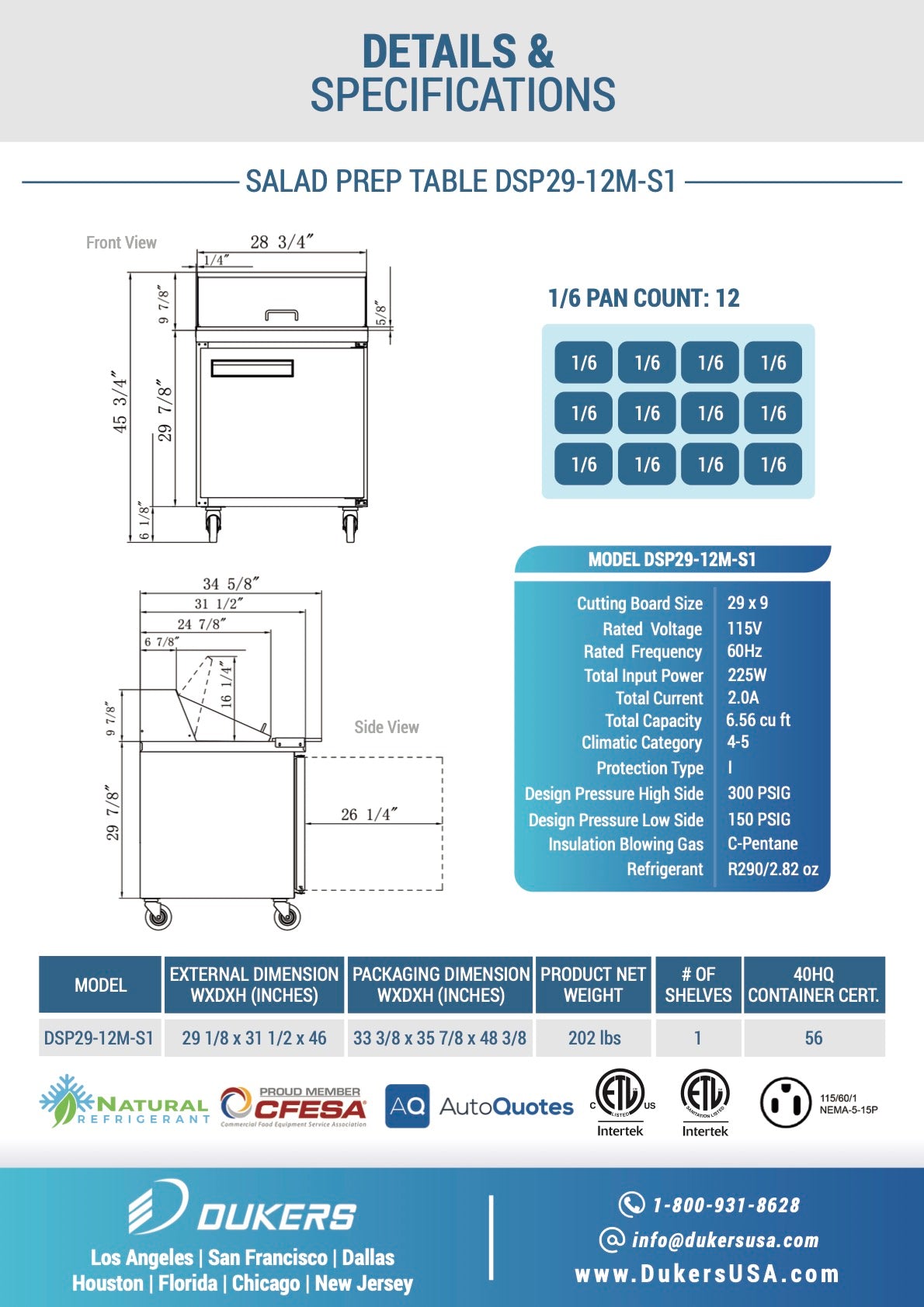 New Dukers DSP29-12M-S1 1-Door Commercial Food Prep Table Refrigerated in Stainless Steel with Mega Top