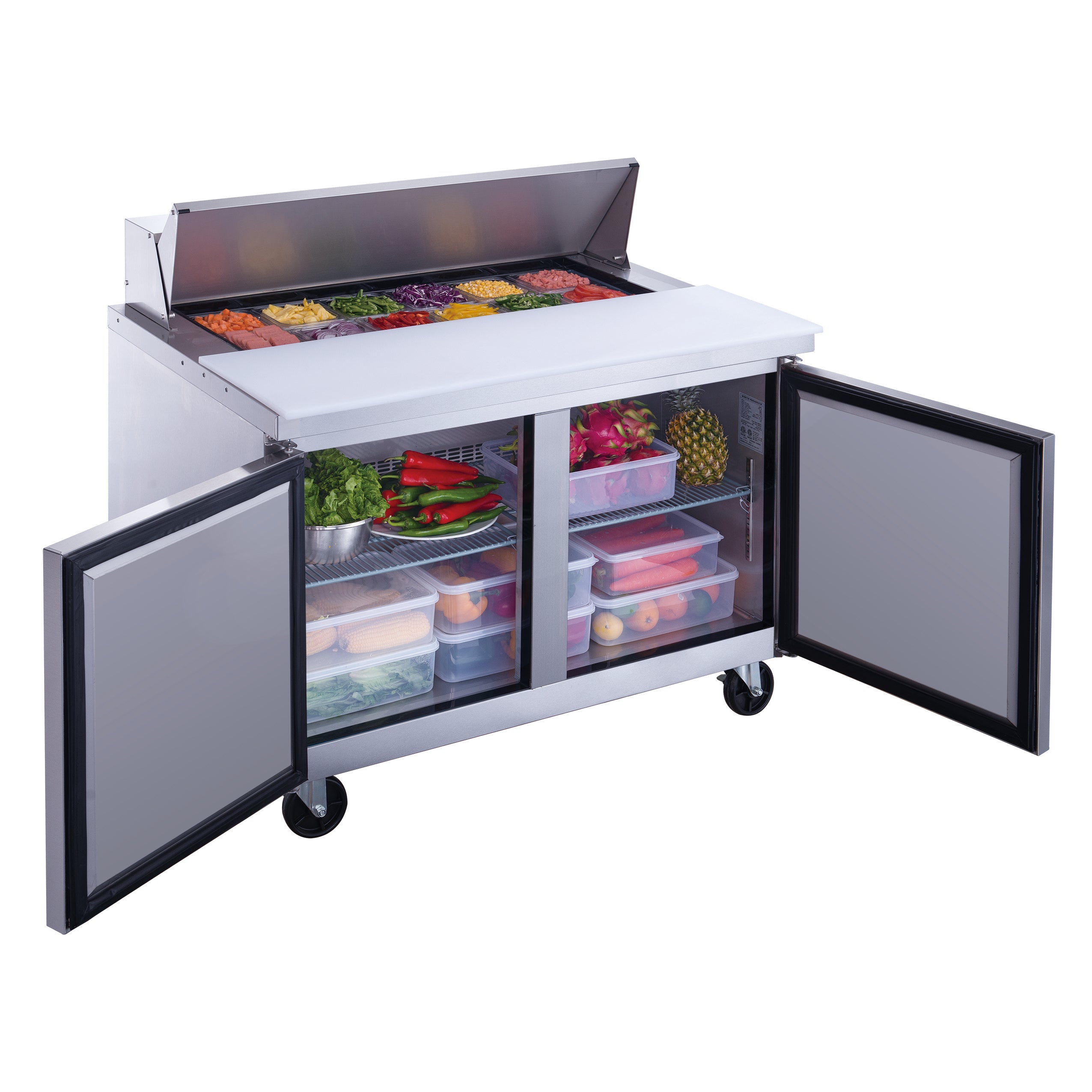 New Dukers DSP48-12-S2 2-Door Commercial Food Prep Table Refrigerated in Stainless Steel