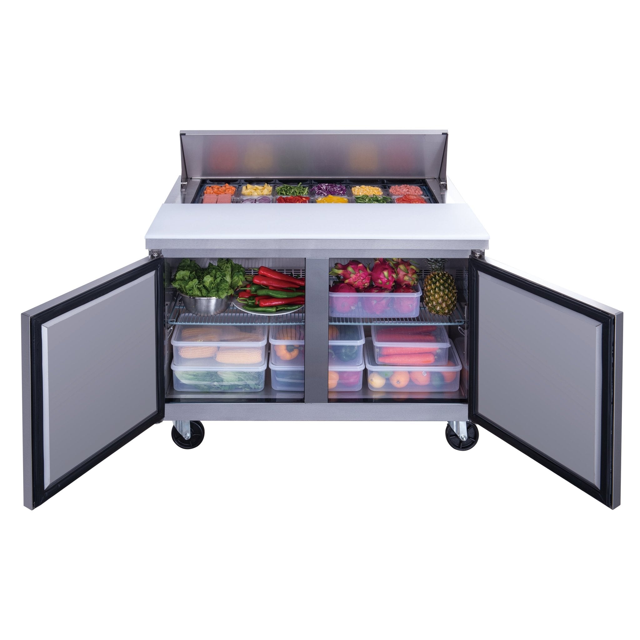 New Dukers DSP48 - 12 - S2 2 - Door Commercial Food Prep Table Refrigerated in Stainless Steel - Falcon Restaurant Supply - 3