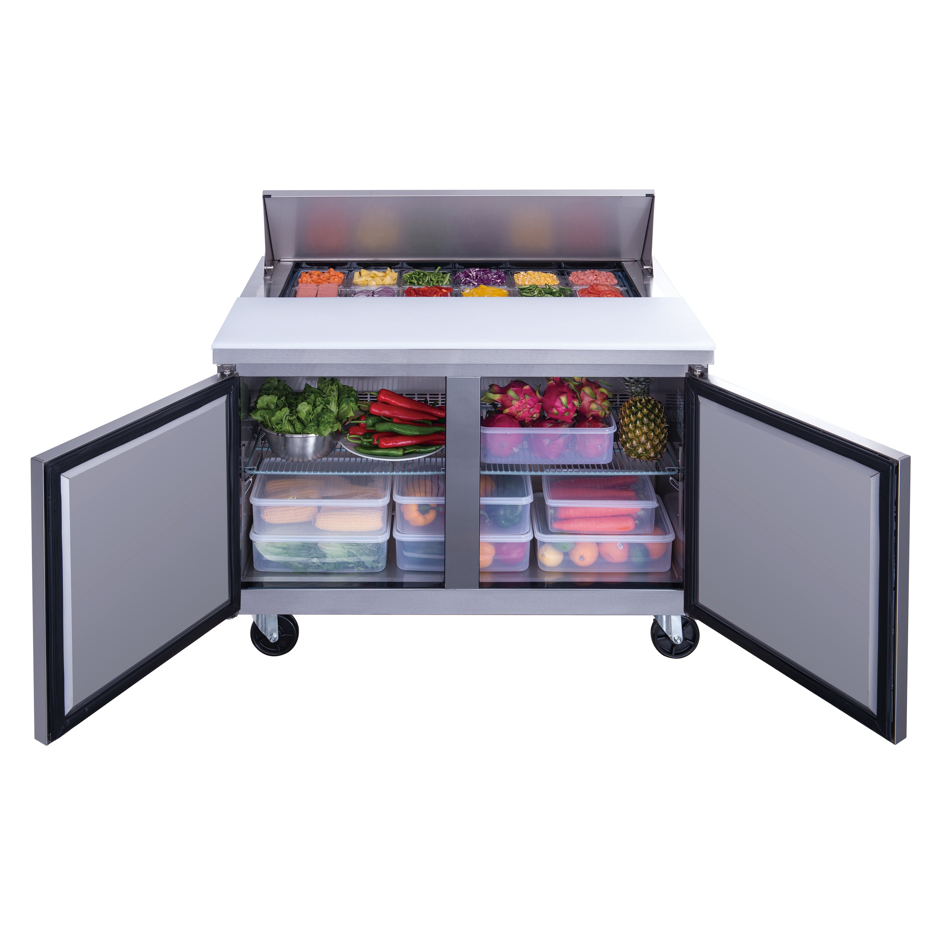 New Dukers DSP48-12-S2 2-Door Commercial Food Prep Table Refrigerated in Stainless Steel