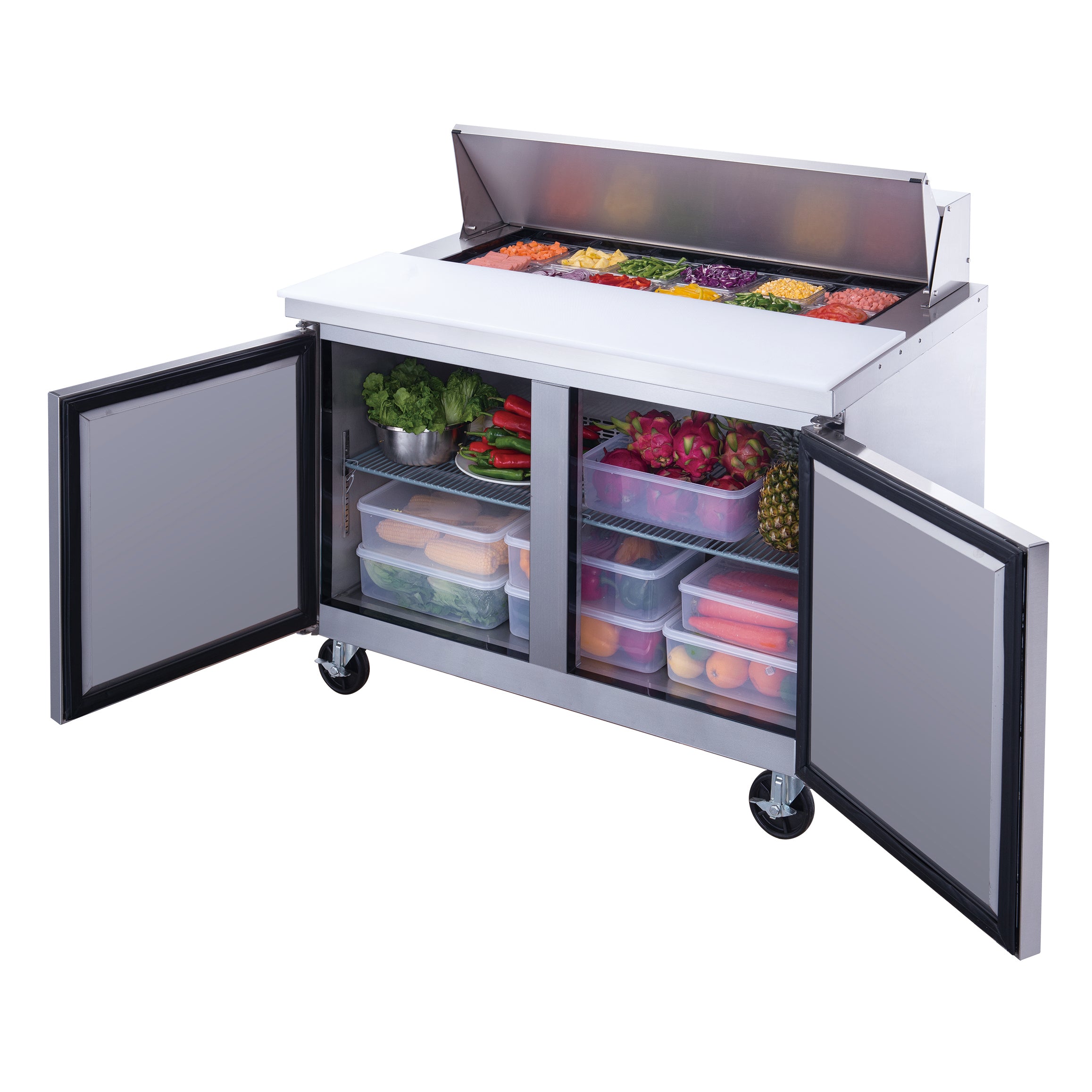 New Dukers DSP48-12-S2 2-Door Commercial Food Prep Table Refrigerated in Stainless Steel