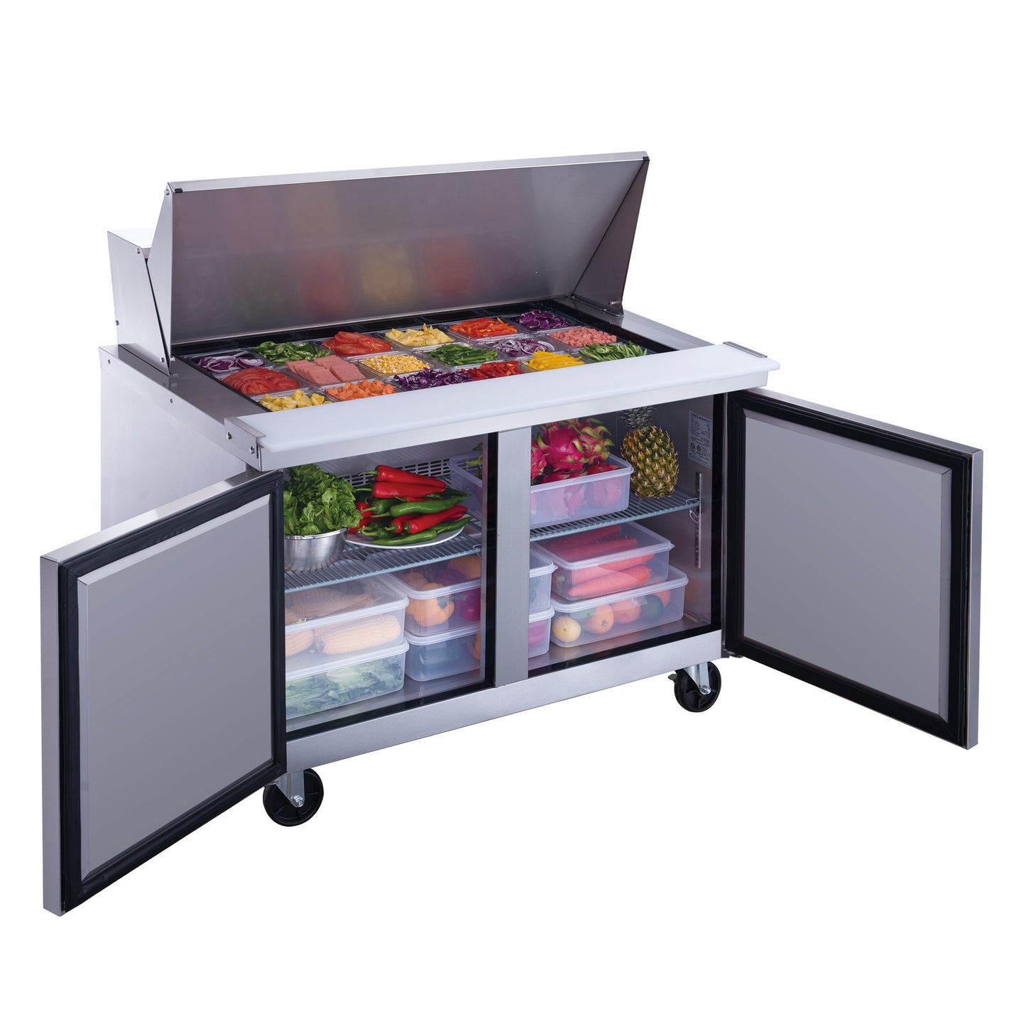 New Dukers DSP48-18M-S2 2-Door Commercial Food Prep Table Refrigerated in Stainless Steel with Mega Top