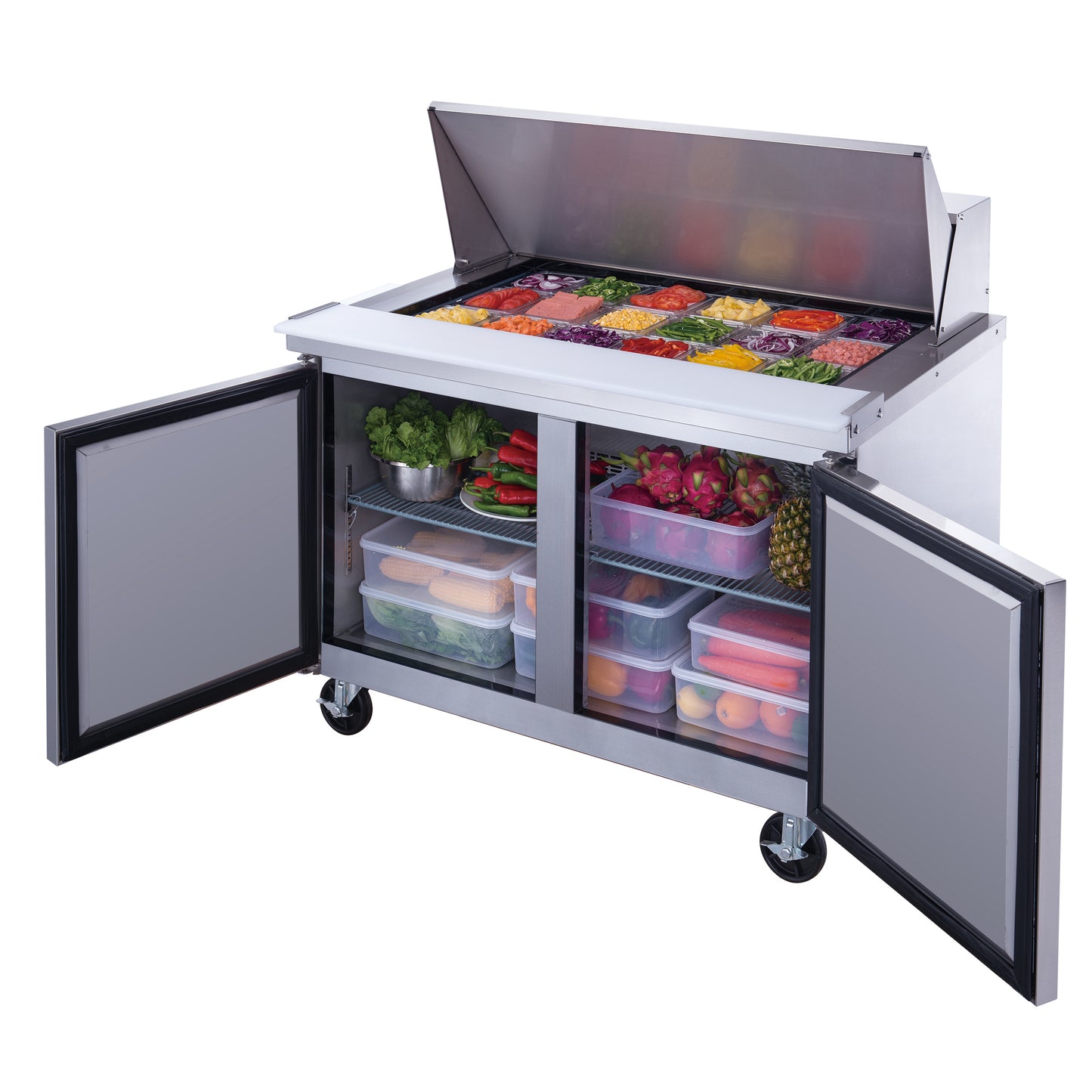 New Dukers DSP48-18M-S2 2-Door Commercial Food Prep Table Refrigerated in Stainless Steel with Mega Top