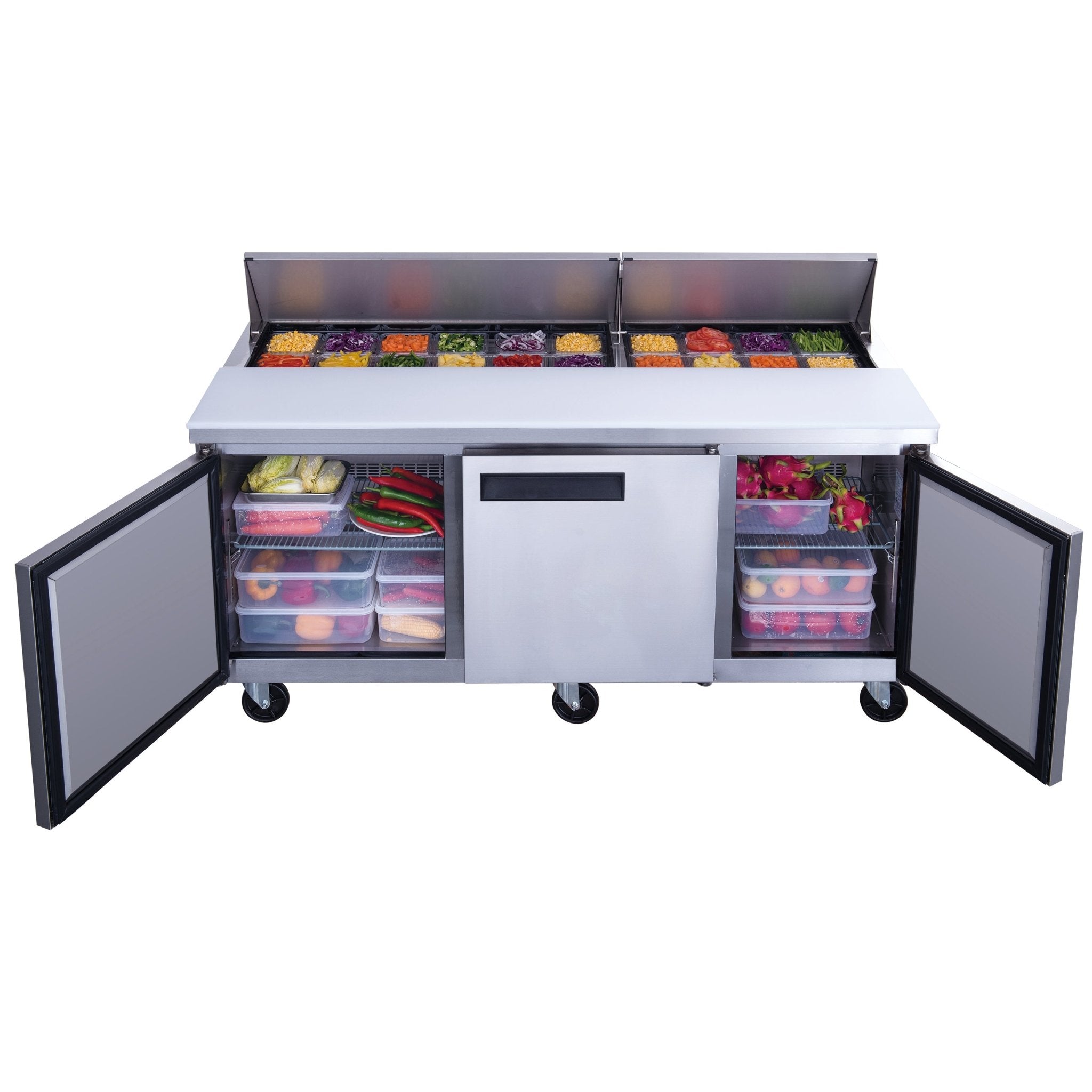 New Dukers DSP72 - 18 - S3 3 - Door Commercial Food Prep Table Refrigerated in Stainless Steel - Falcon Restaurant Supply - 3