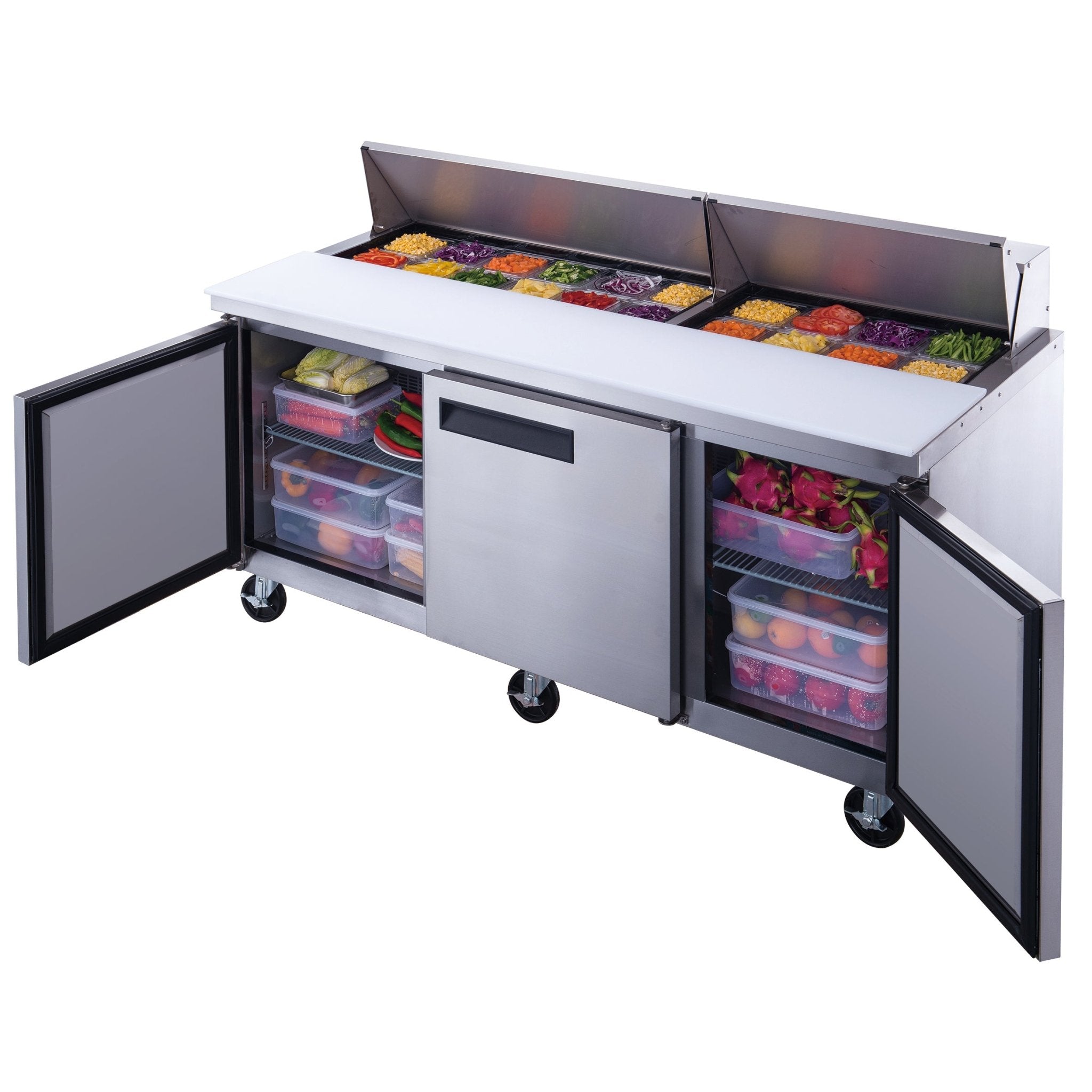 New Dukers DSP72 - 18 - S3 3 - Door Commercial Food Prep Table Refrigerated in Stainless Steel - Falcon Restaurant Supply - 4