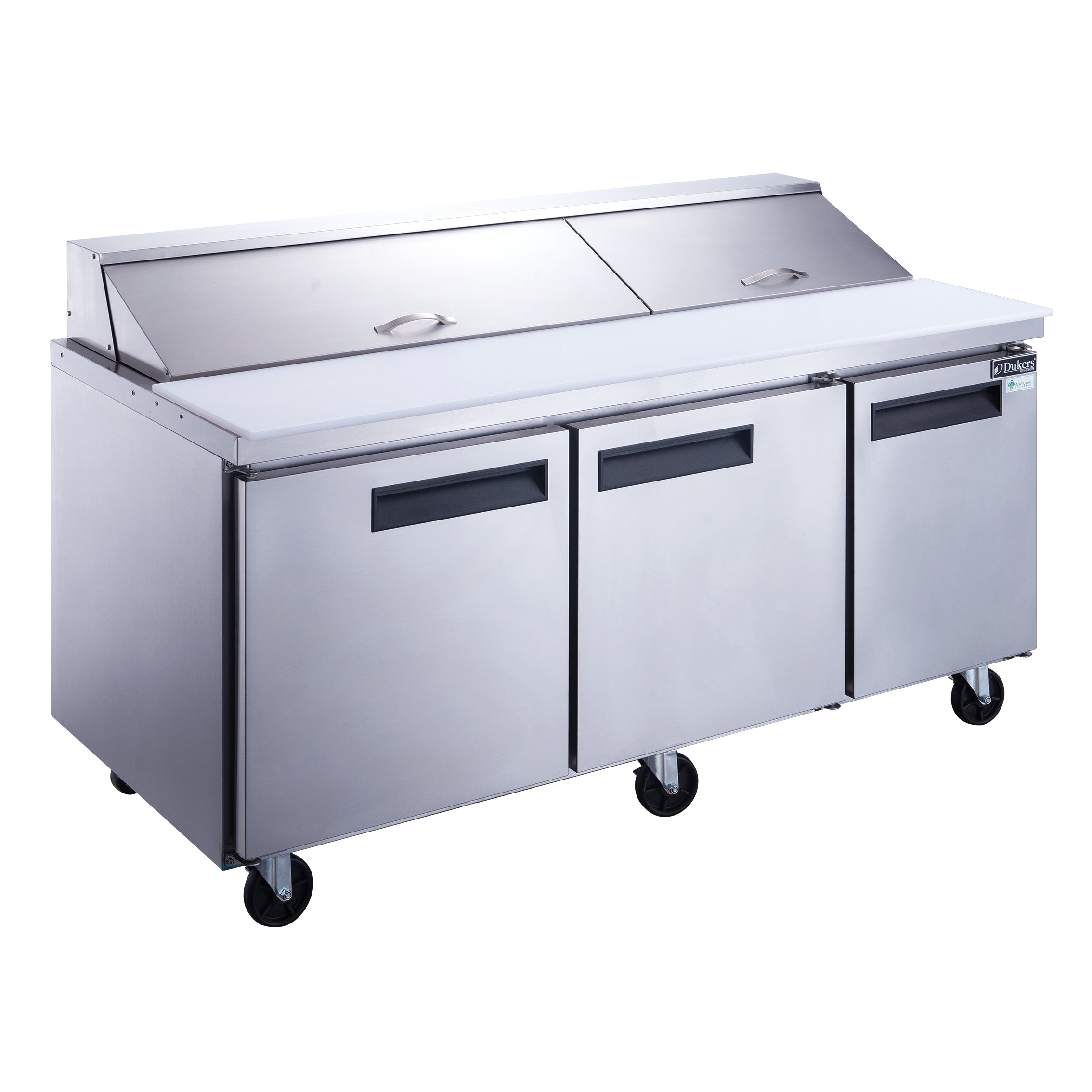 New Dukers DSP72-18-S3 3-Door Commercial Food Prep Table Refrigerated in Stainless Steel