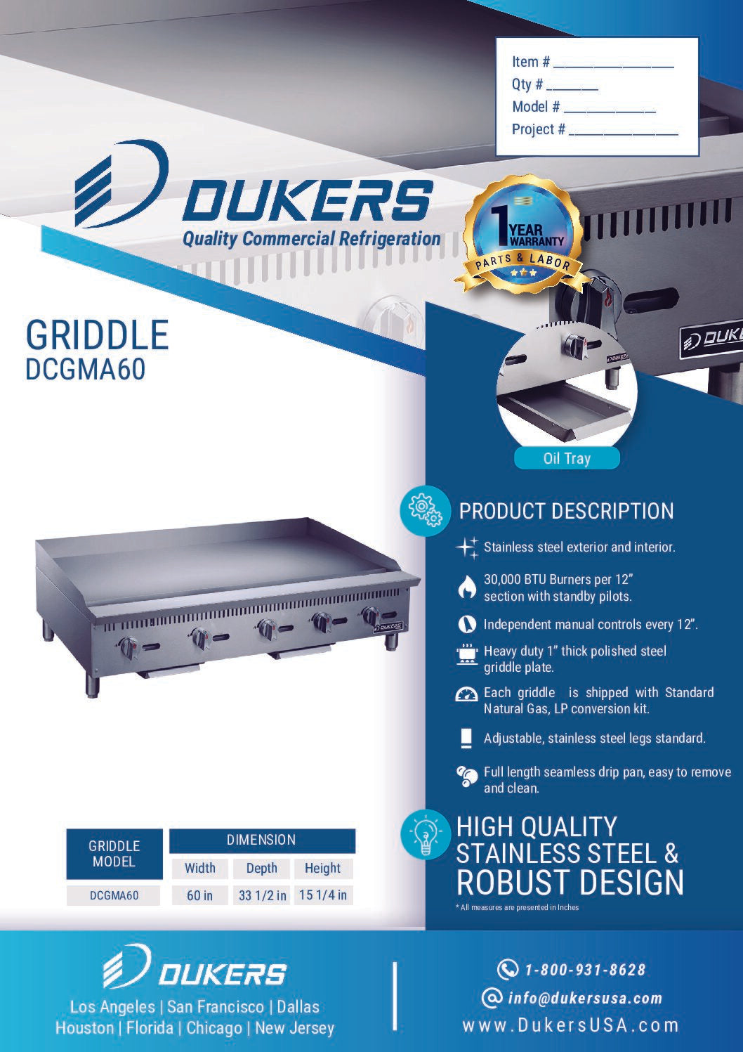 New Dukers DCGMA60 60 in. W Flat Top Griddle with 5 Burners