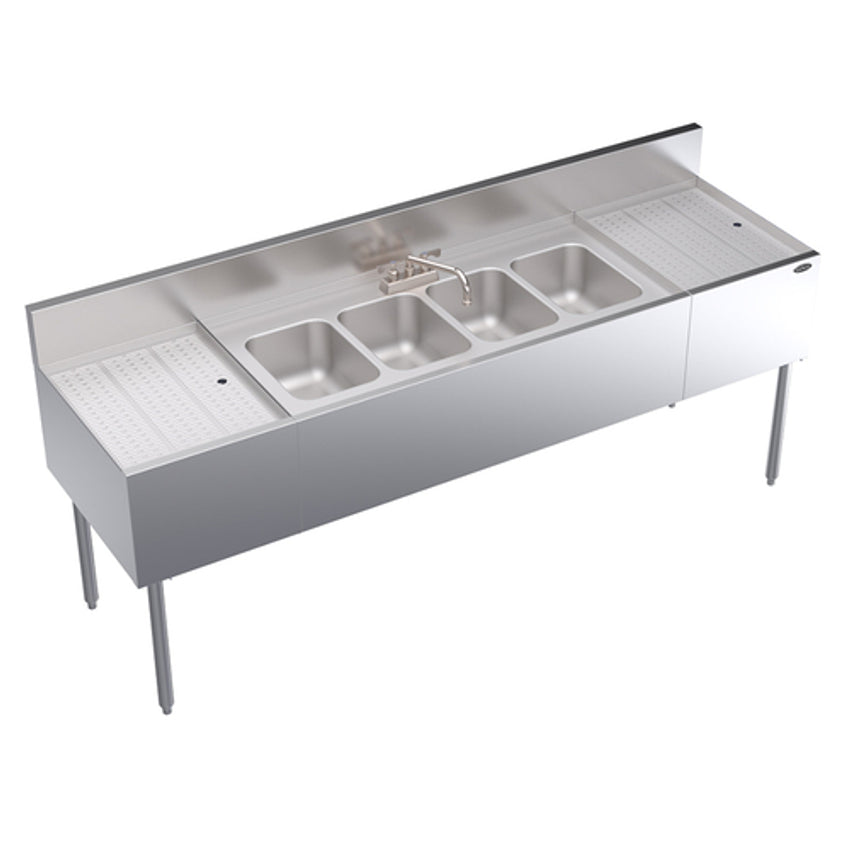Like New 84" Krowne KR24-74C  Stainless 4 Compartment Underbar Sink Unit with Faucet