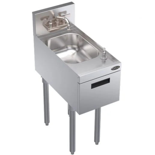 Like New Krowne KR24-12ST Royal Series Freestanding Underbar 12"x 24" Stainless Hand Sink with  Soap & Towel Dispenser