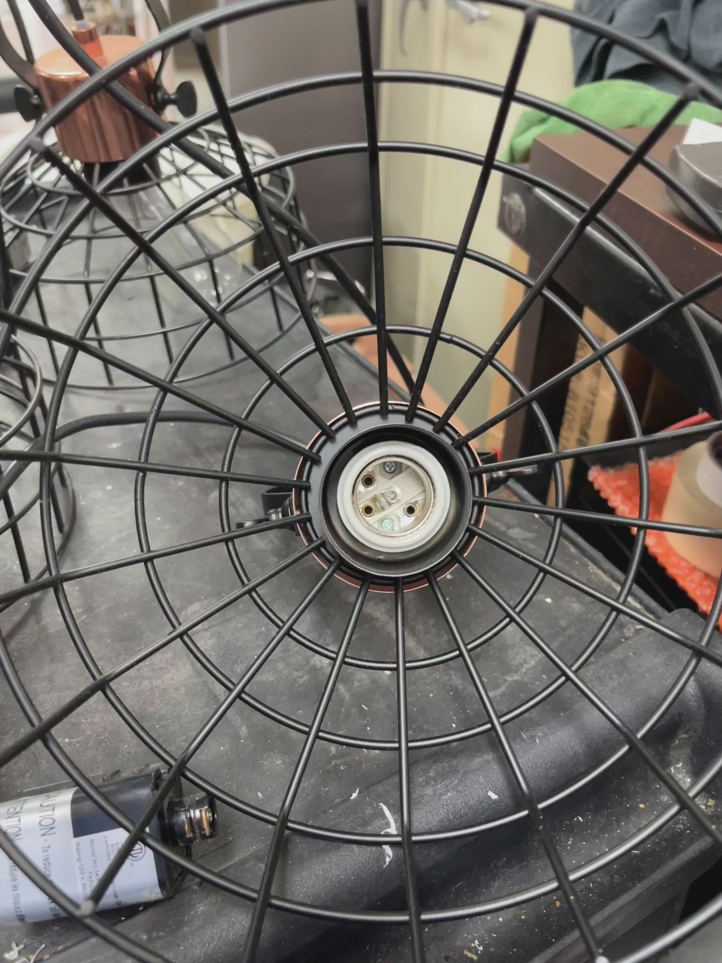 Load video: Used Luminex Track Wire Cage Pendant Light 120V 9&quot;