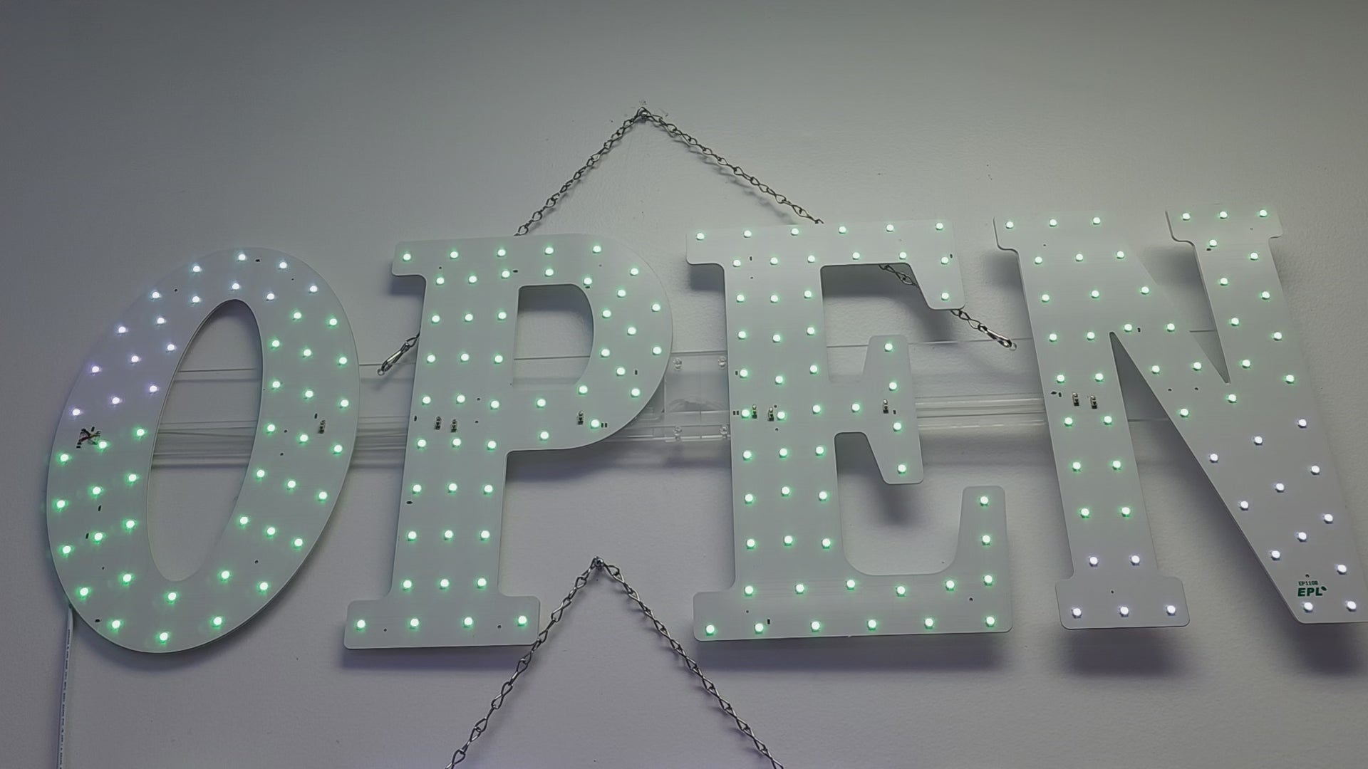 Load video: Open Medium Size LED Sign - RGBW WAVE EFFECT, 14X40&quot;