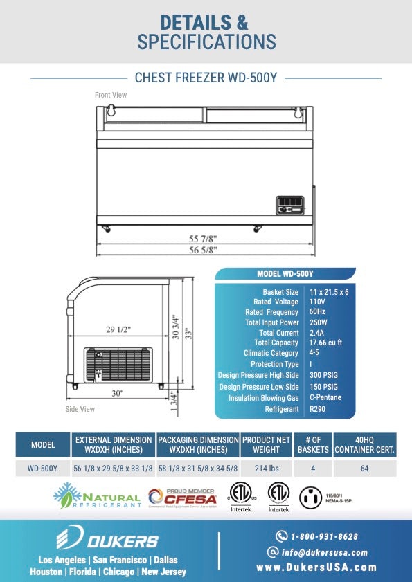 New Dukers WD-500Y Commercial Chest Freezer in White 56"