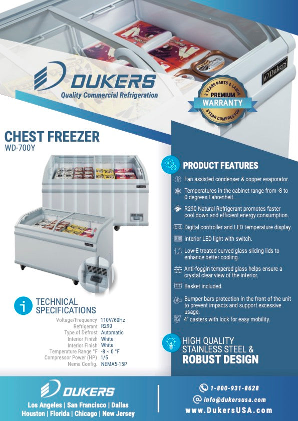 New Dukers WD-700Y Commercial Chest Freezer in White 72"