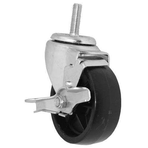 New 4" Swivel Threaded Stem Caster Wheel with Brake - 1/2" - 13 x 1 1/2" Stem, 240 lb. Capacity - Falcon Restaurant Supply - 1