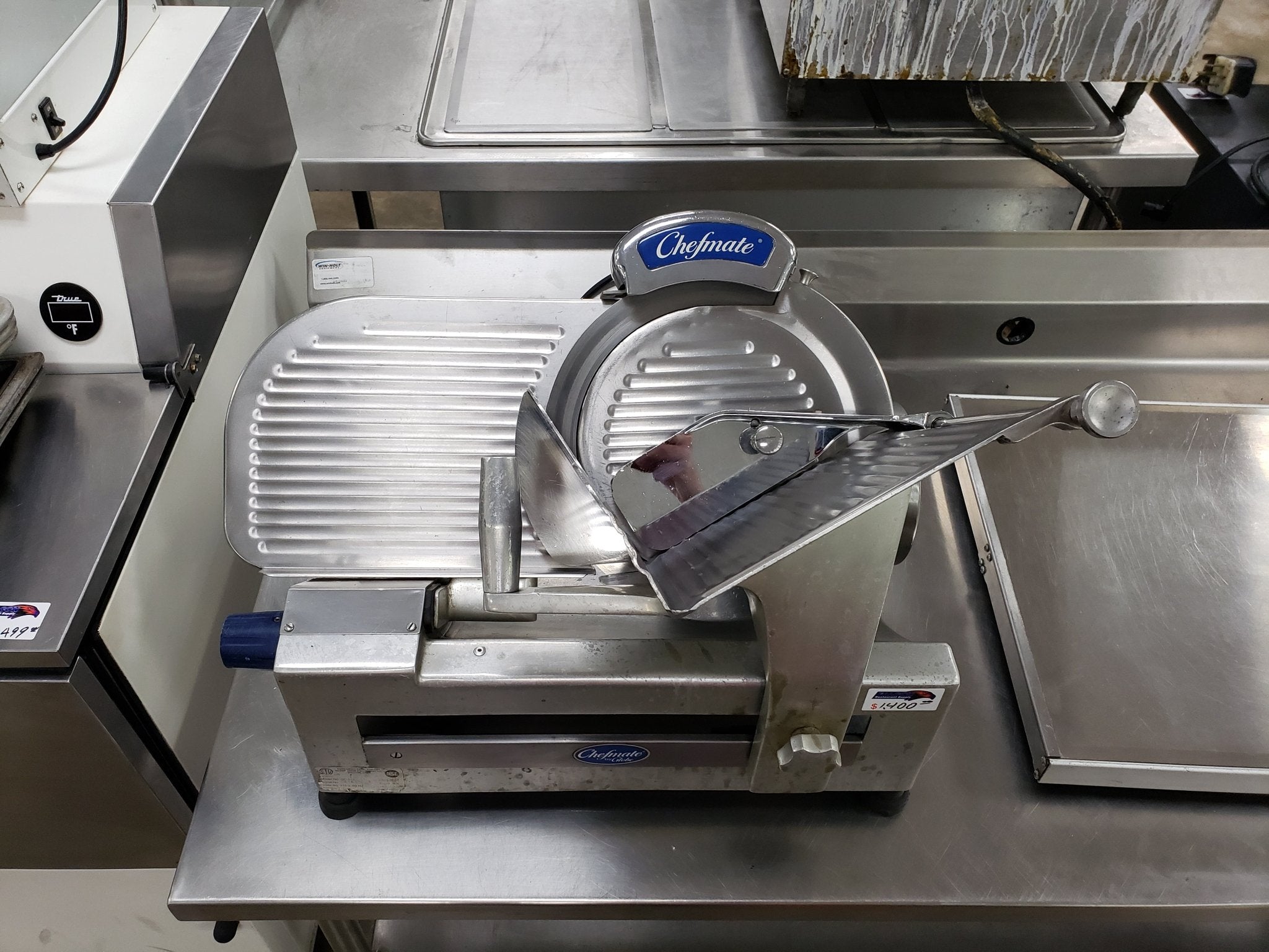 Used Globe Chefmate GC512 12" Manual Gravity Feed Slicer - 1/3 hp - 120V - Falcon Restaurant Supply - 3