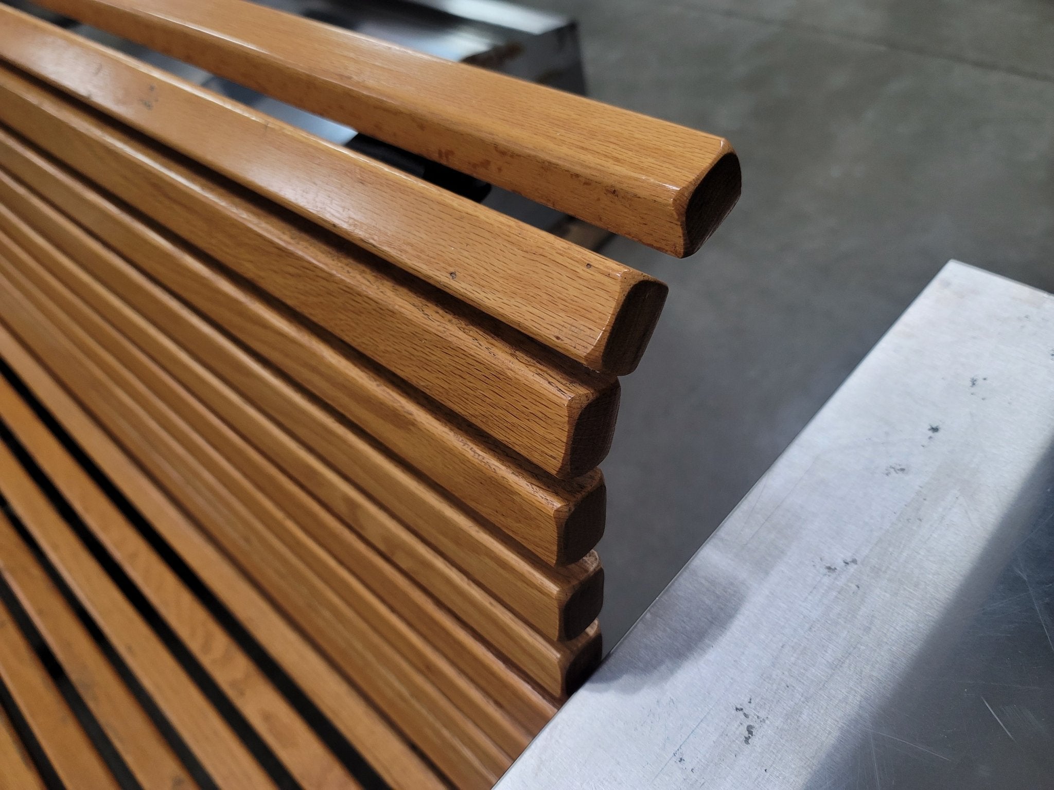 Used Vintage Falcon Cast Iron and Oak Slat Bench - 1950's? - Falcon Restaurant Supply - 4