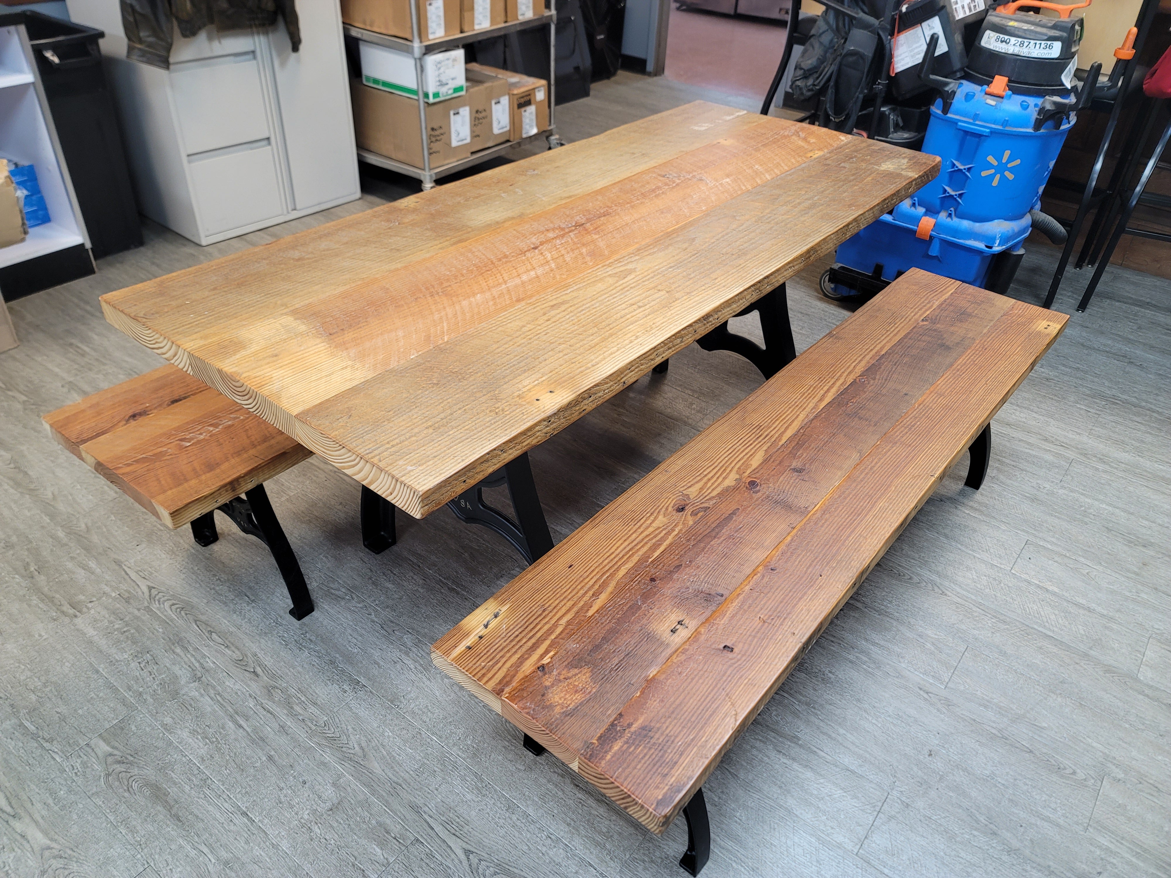 Used Beautiful Reclaimed Wood Table with 2 Benches - Pine