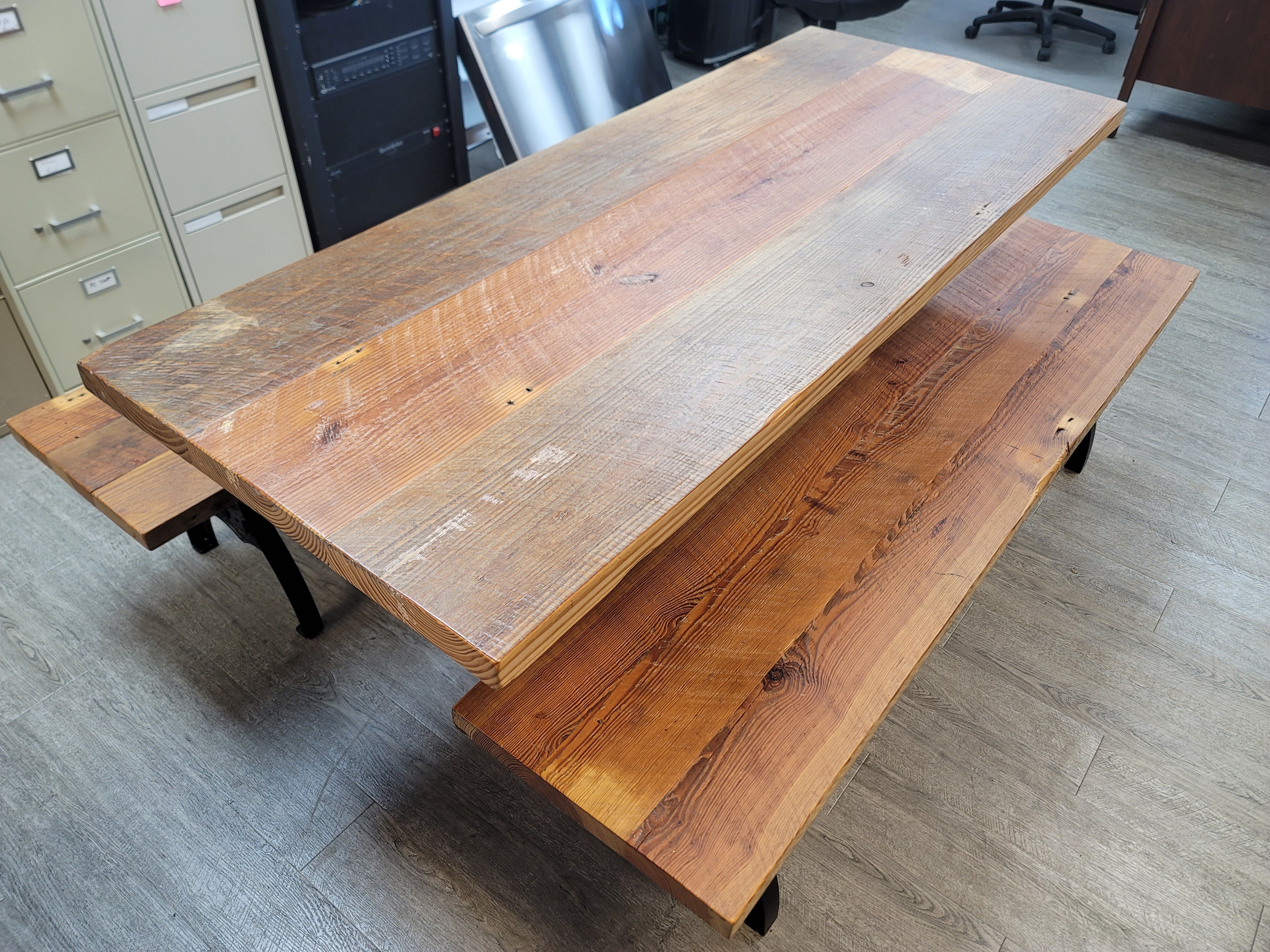 Used Beautiful Reclaimed Wood Table with 2 Benches - Pine