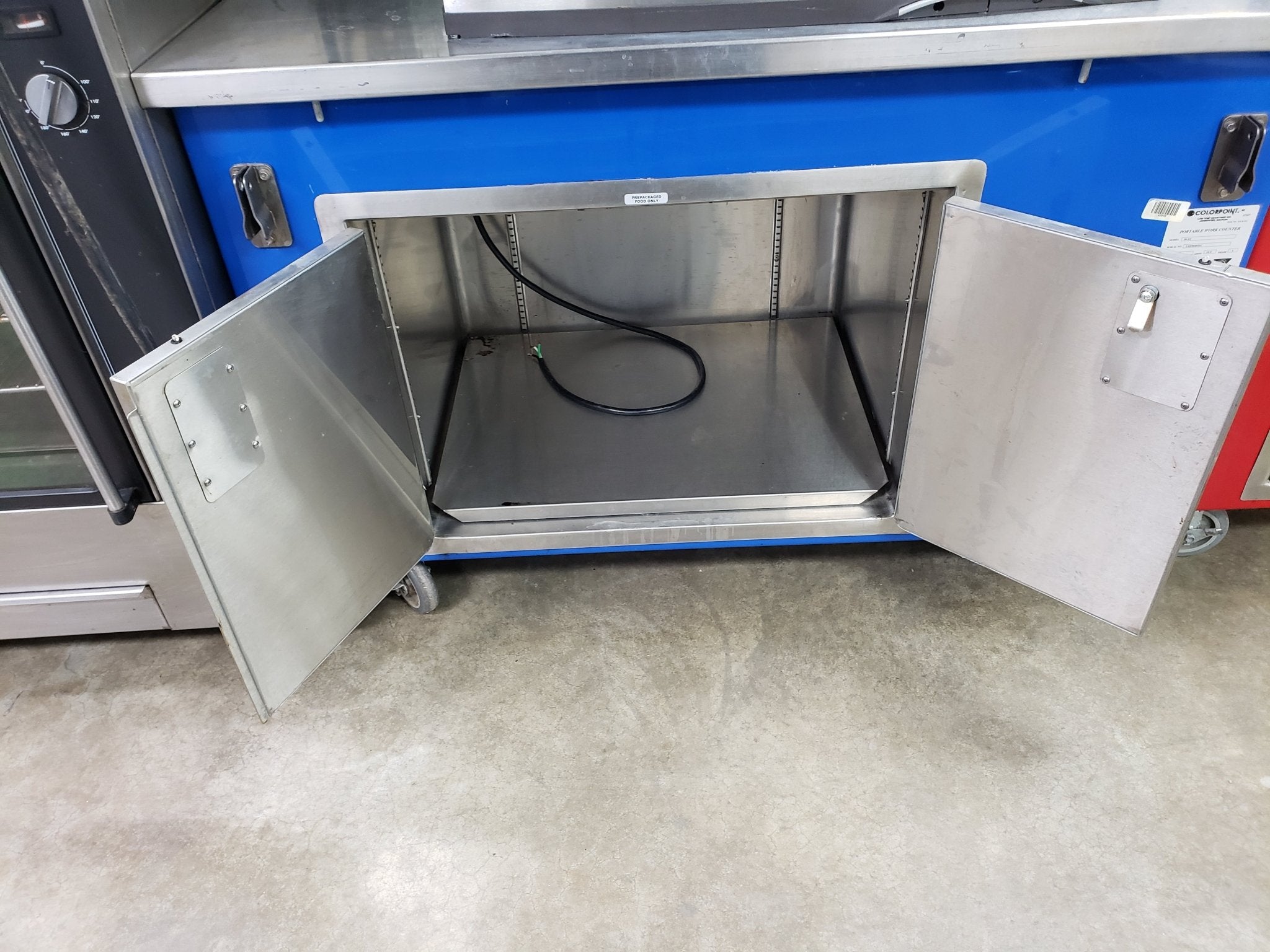 Used ColorPoint 50" Refrigerated Buffet worktop cabinet on casters with 115v outlet - Falcon Restaurant Supply - 2