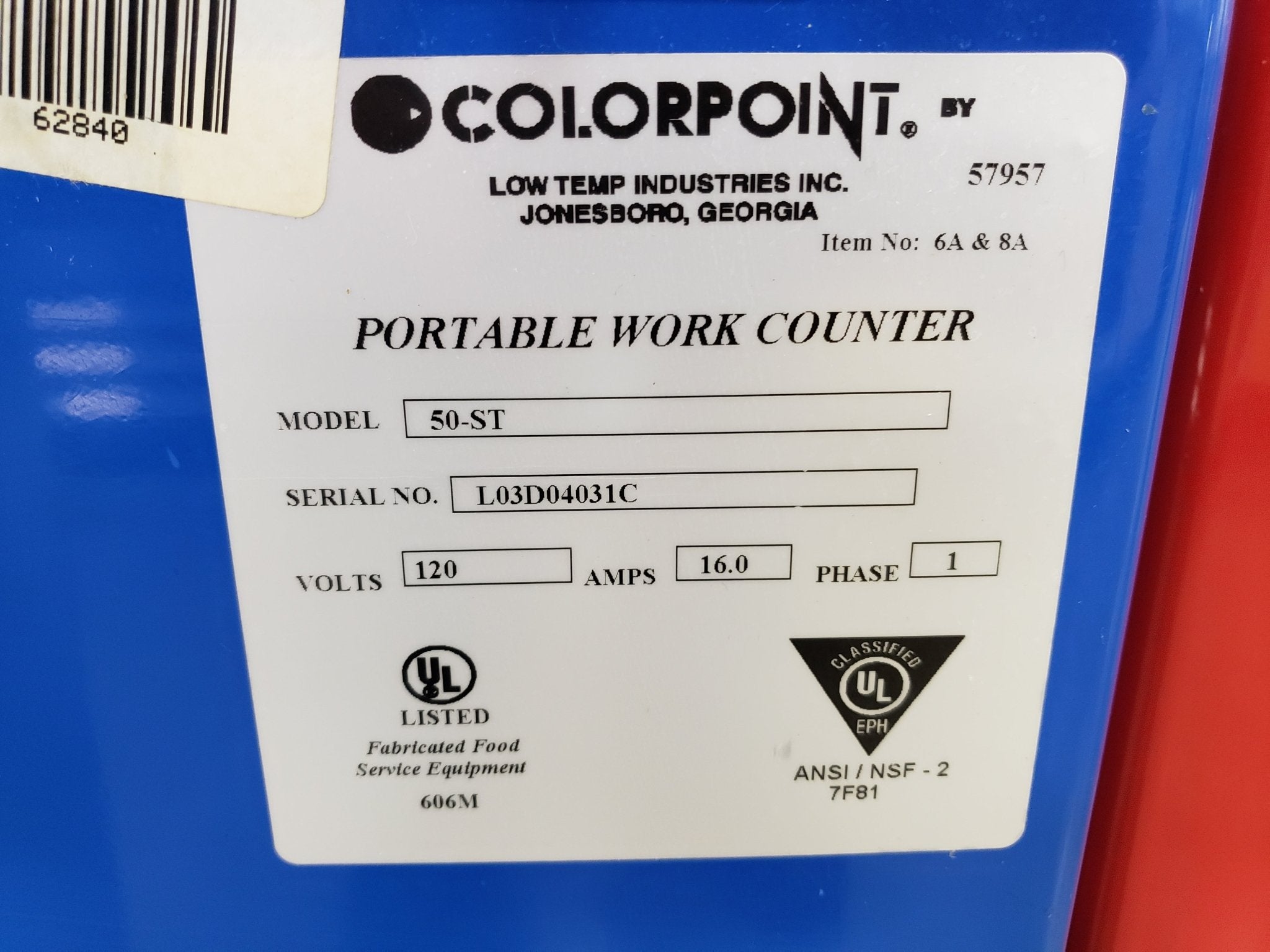 Used ColorPoint 50" Refrigerated Buffet worktop cabinet on casters with 115v outlet - Falcon Restaurant Supply - 5