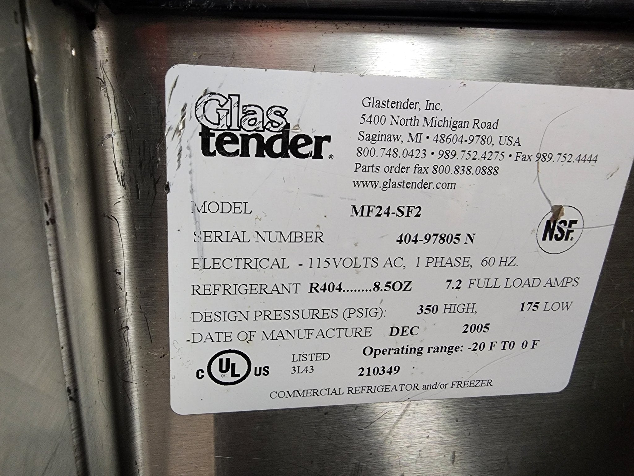Used Glastender MF24 - S2 - Underbar Glass Froster, 24"W X 24"D, Self - contained Refrigeration 120V - Falcon Restaurant Supply - 7