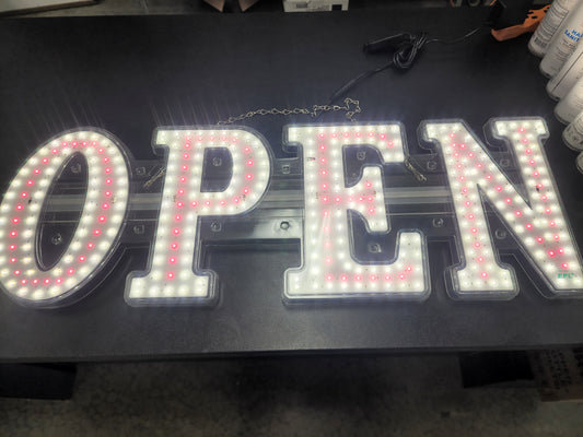 LED White & Purple Themed Open Sign - New