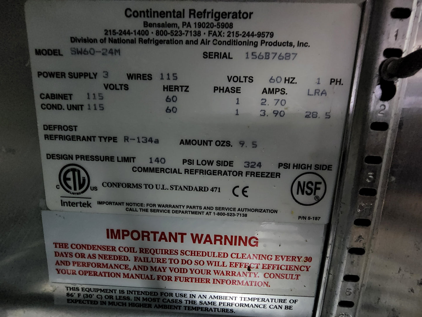 Continental SW60-24M Refrigerator Flat Top Prep-Table - Used