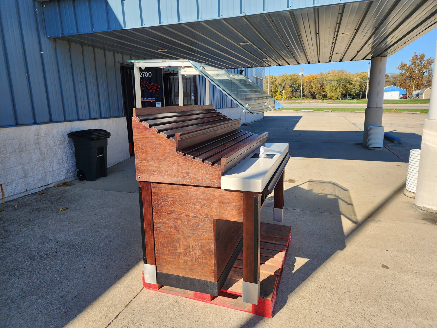 Used Wooden Bakery / Produce Display Rack with Sneeze Guard and Bottom Storage