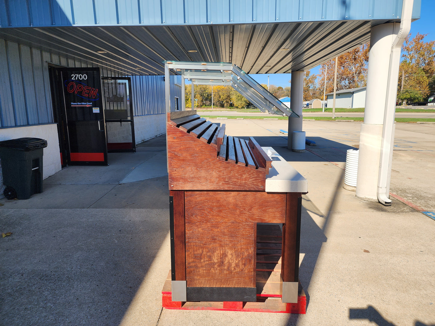 Used Wooden Bakery / Produce Display Rack with Sneeze Guard and Bottom Storage