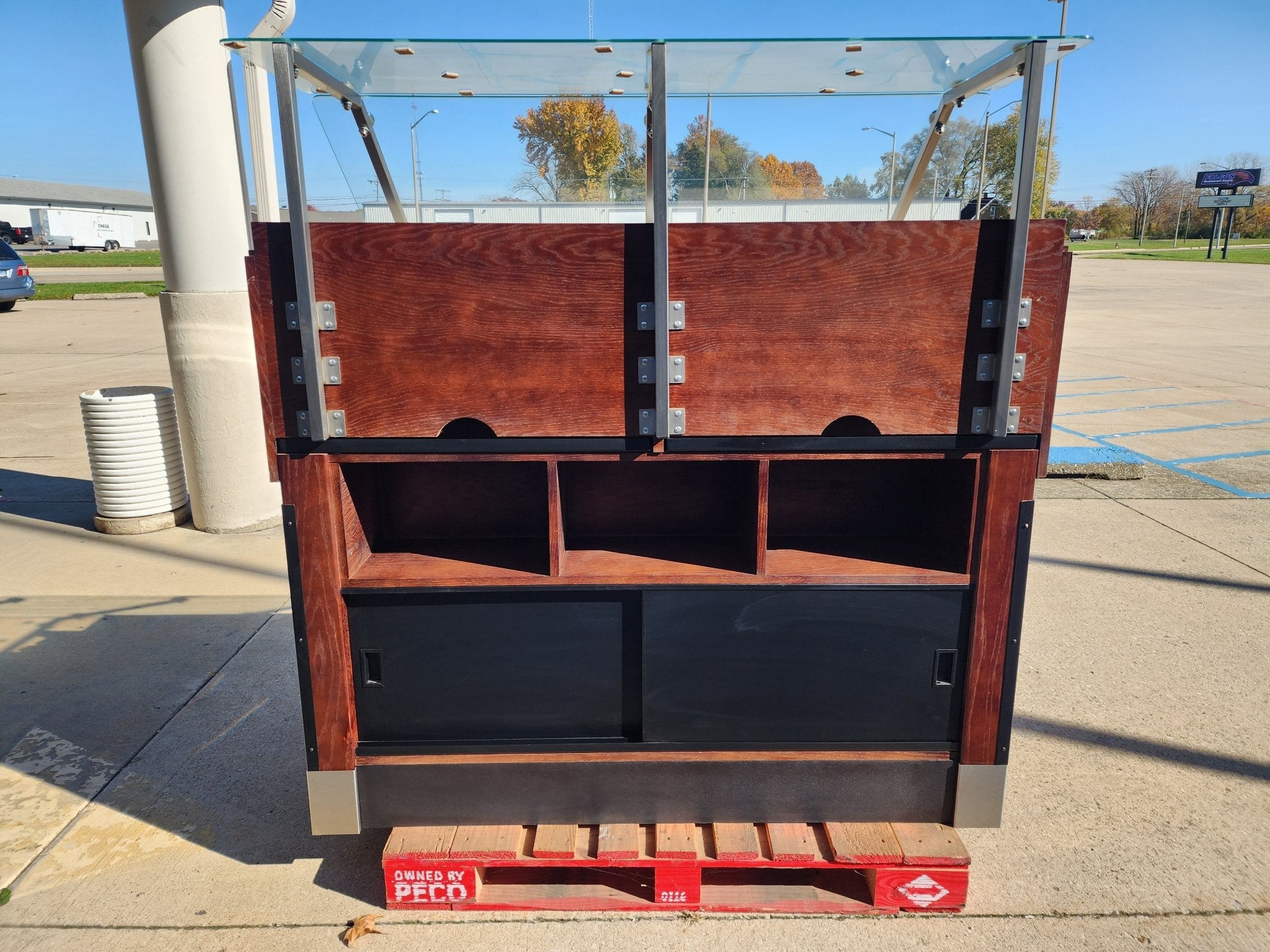 Used Wooden Bakery / Produce Display Rack with Sneeze Guard and Bottom Storage - Falcon Restaurant Supply - 4