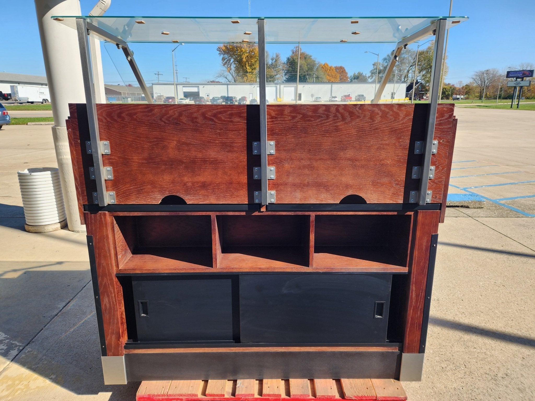 Used Wooden Bakery / Produce Display Rack with Sneeze Guard and Bottom Storage - Falcon Restaurant Supply - 5