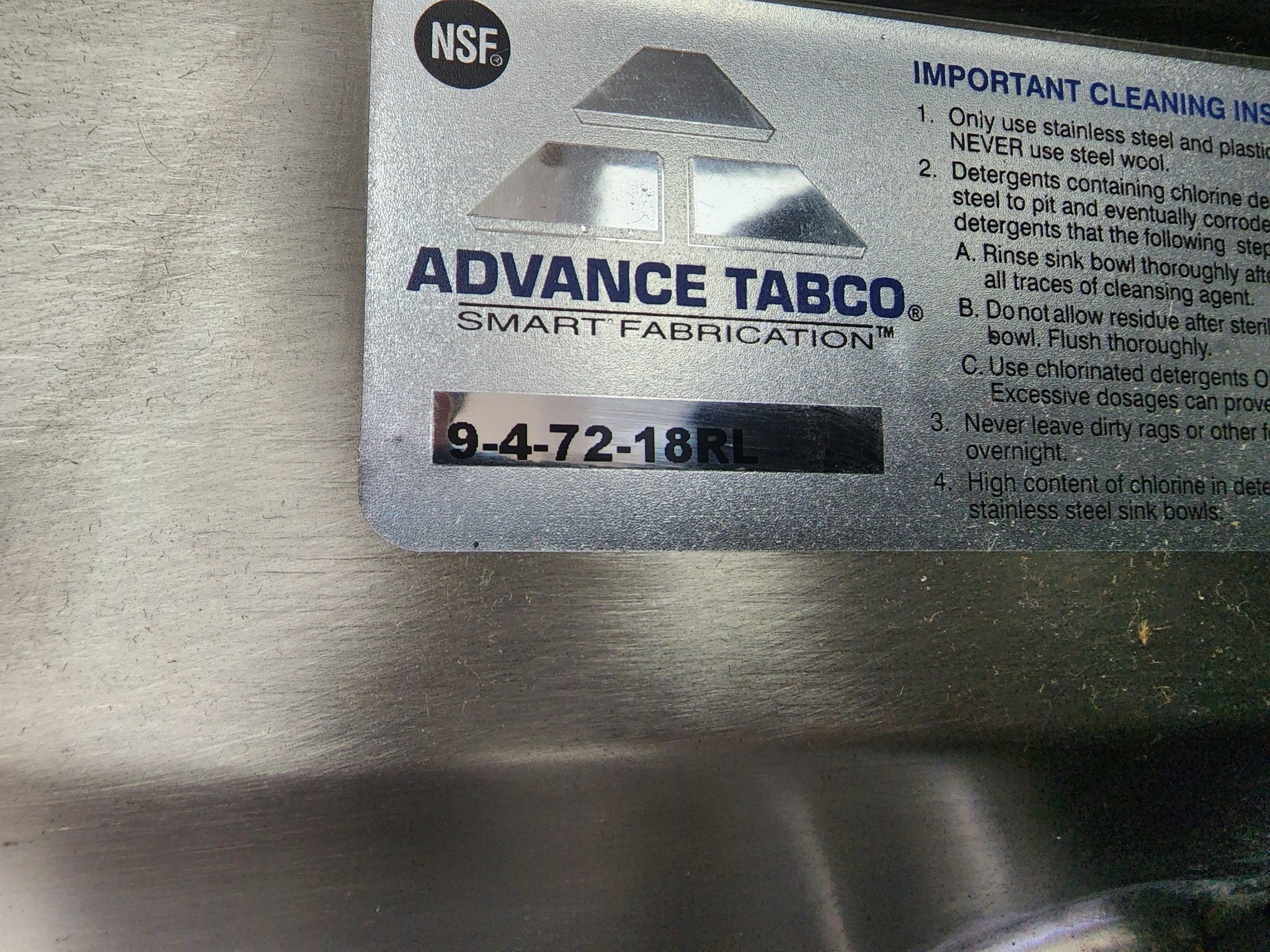 New Advance Tabco 9 - 4 - 72 - 18RL 110" 4 Compartment Sink w/ 16"L x 20"W Bowl, 12" Deep - Falcon Restaurant Supply - 3