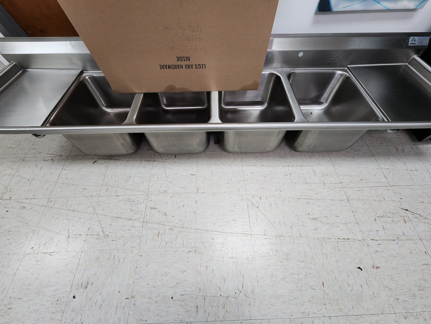 New Advance Tabco 9-4-72-18RL 110" 4 Compartment Sink w/ 16"L x 20"W Bowl, 12" Deep