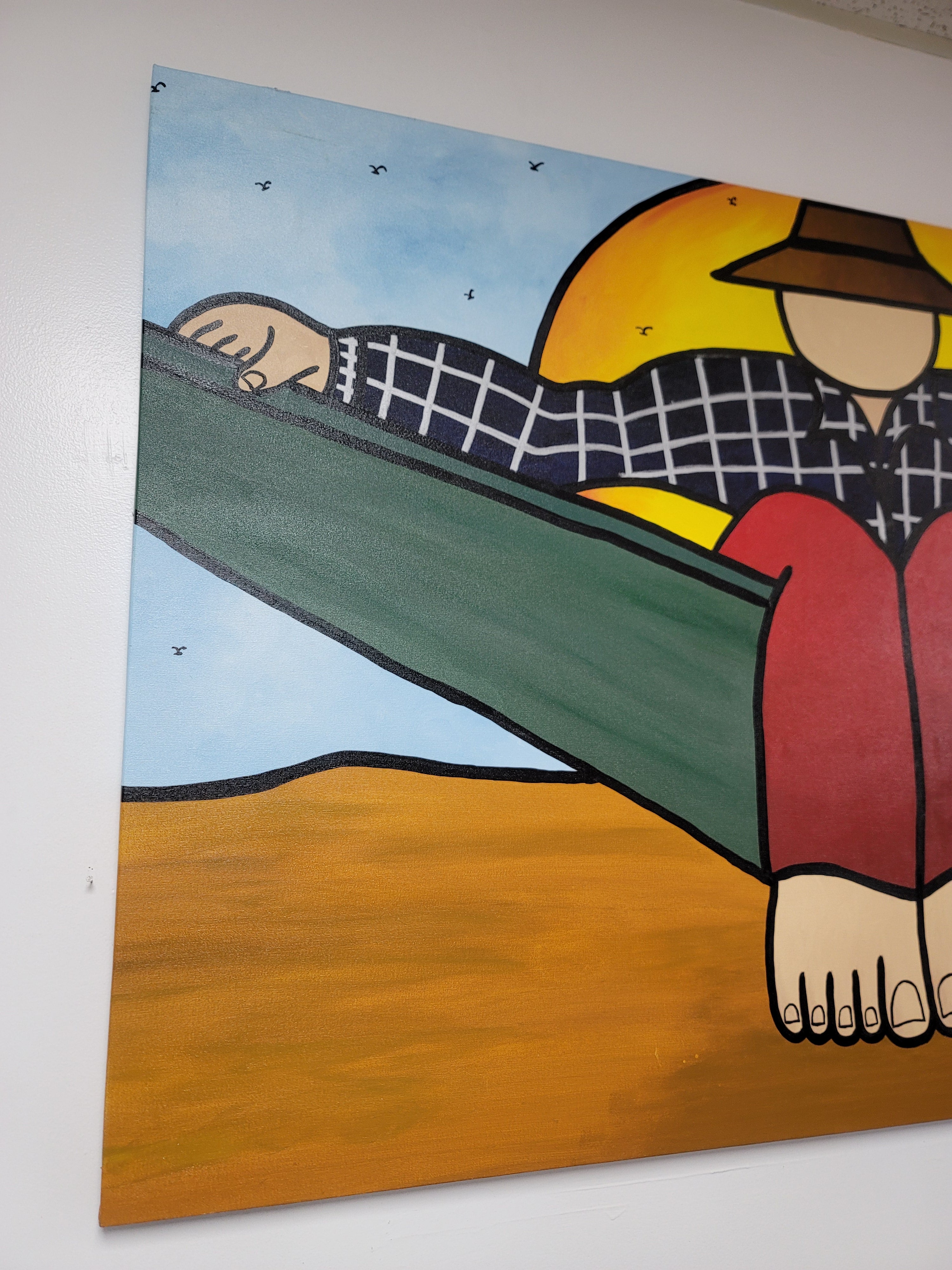 New Walmiru Original Faceless Painting on Canvas - Man in Hammock Rest 36" x 60"