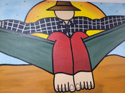 New Walmiru Original Faceless Painting on Canvas - Man in Hammock Rest 36" x 60"