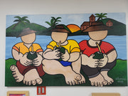New Walmiru Original Faceless Painting on Canvas - Drinking Coconut Water  36" x 60"