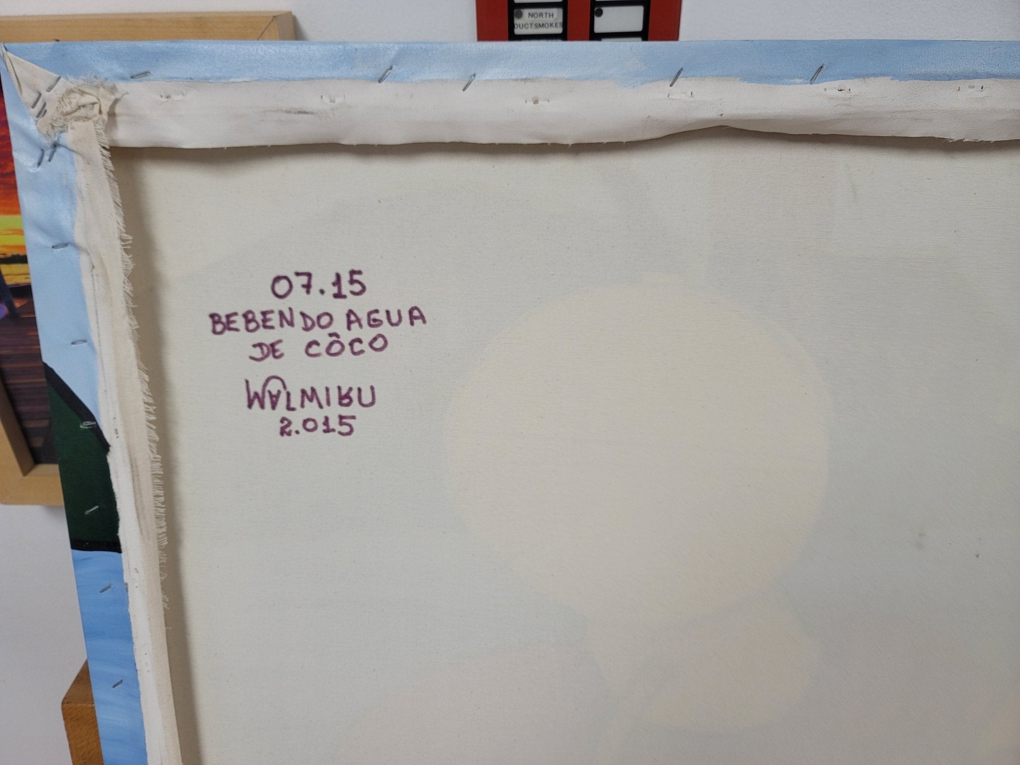 New Walmiru Original Faceless Painting on Canvas - Drinking Coconut Water 36" x 60" - Falcon Restaurant Supply - 2